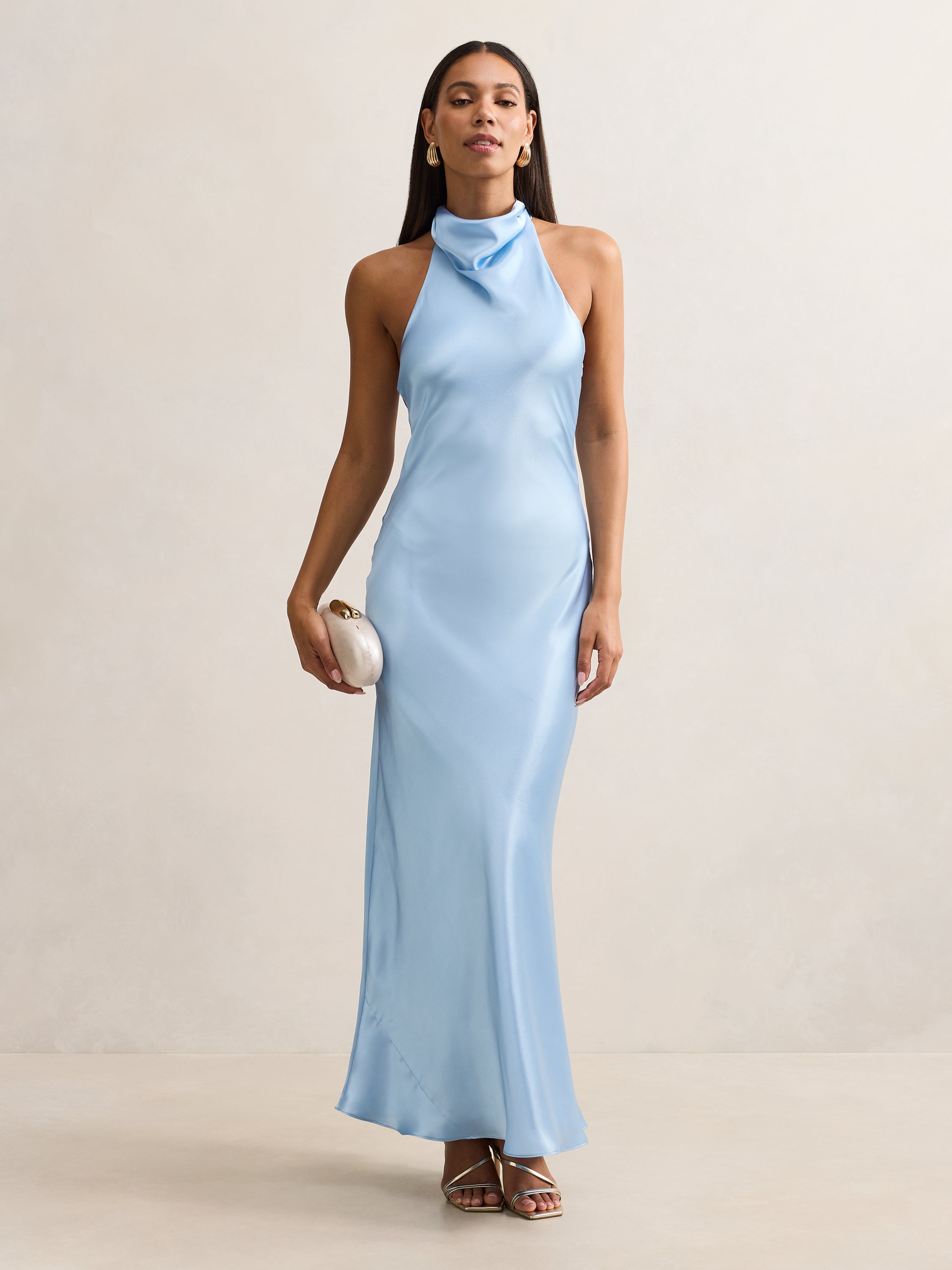 blue high neck satin dress Buy Clementine Maxi - - Online Size Alpha:UK-L CL135654302 Thanksgiving Gift Simple Off Shoulder Little
