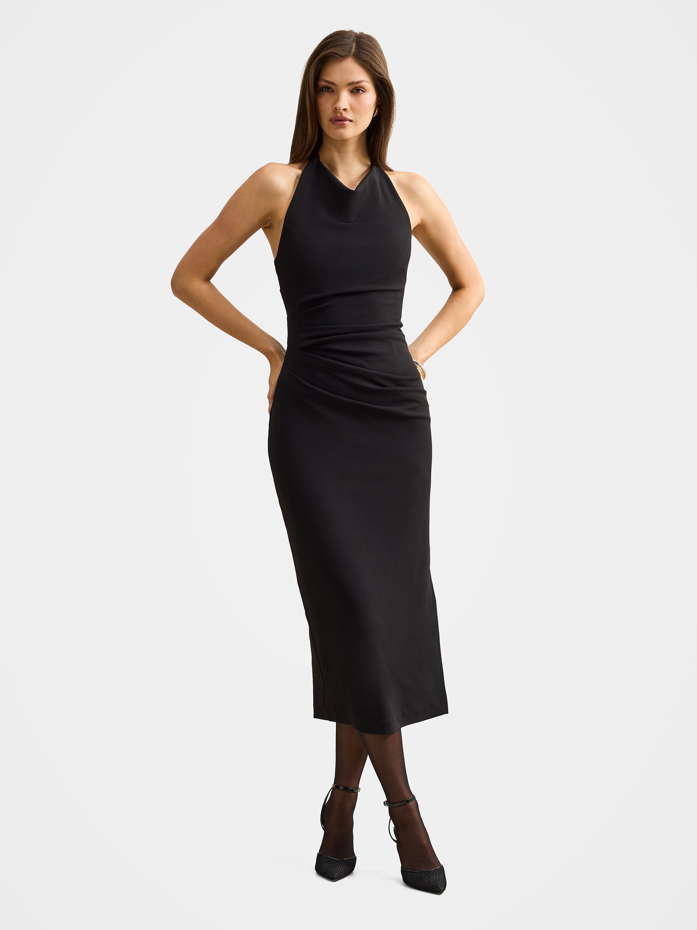 black formal dress halter Buy Daphne Column Midi - - Online The IT Girl Solid Black 90s Punk Width:EE