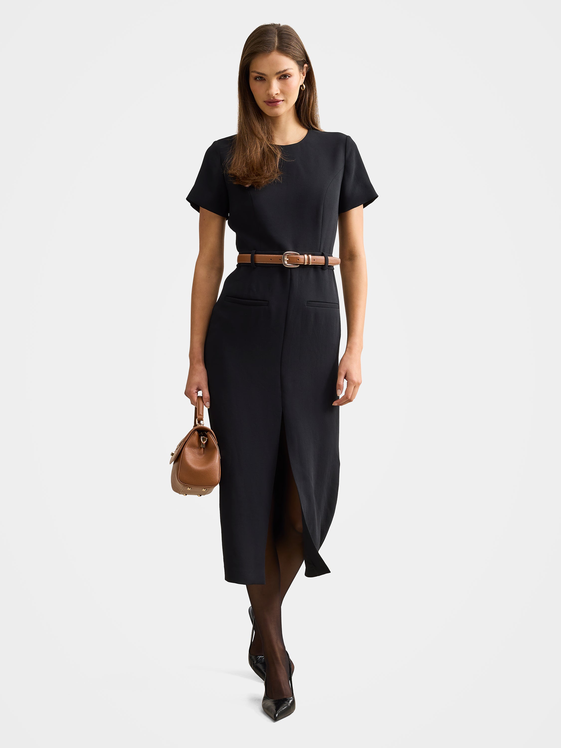 Buy Bailee Belted Tailored Midi Dress - Black - Online | Forever New
