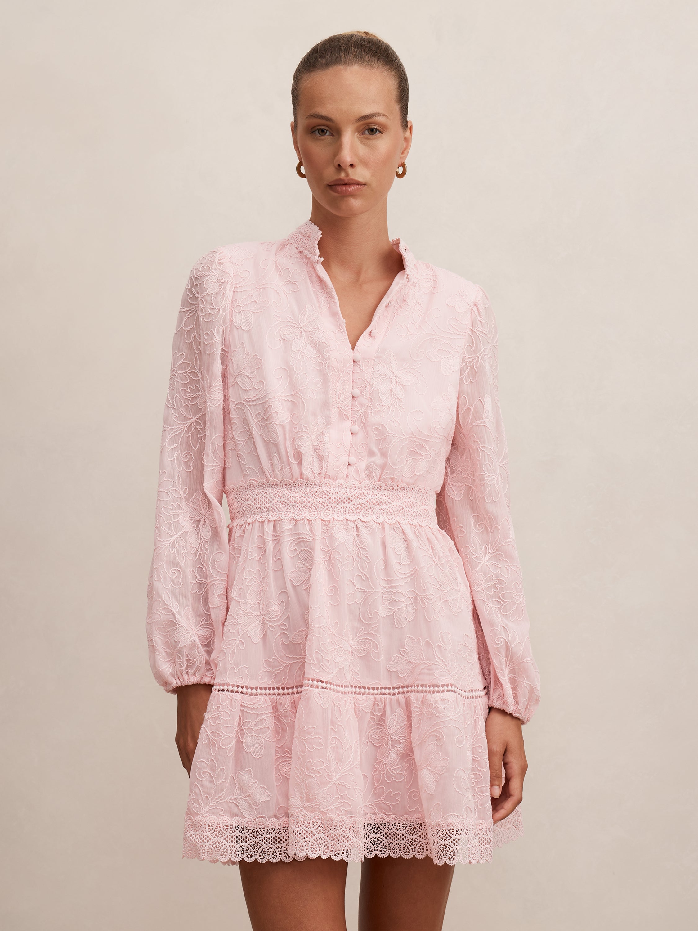 Buy Thalia Embroidered Skater Mini Dress - Pink - Online | Forever New