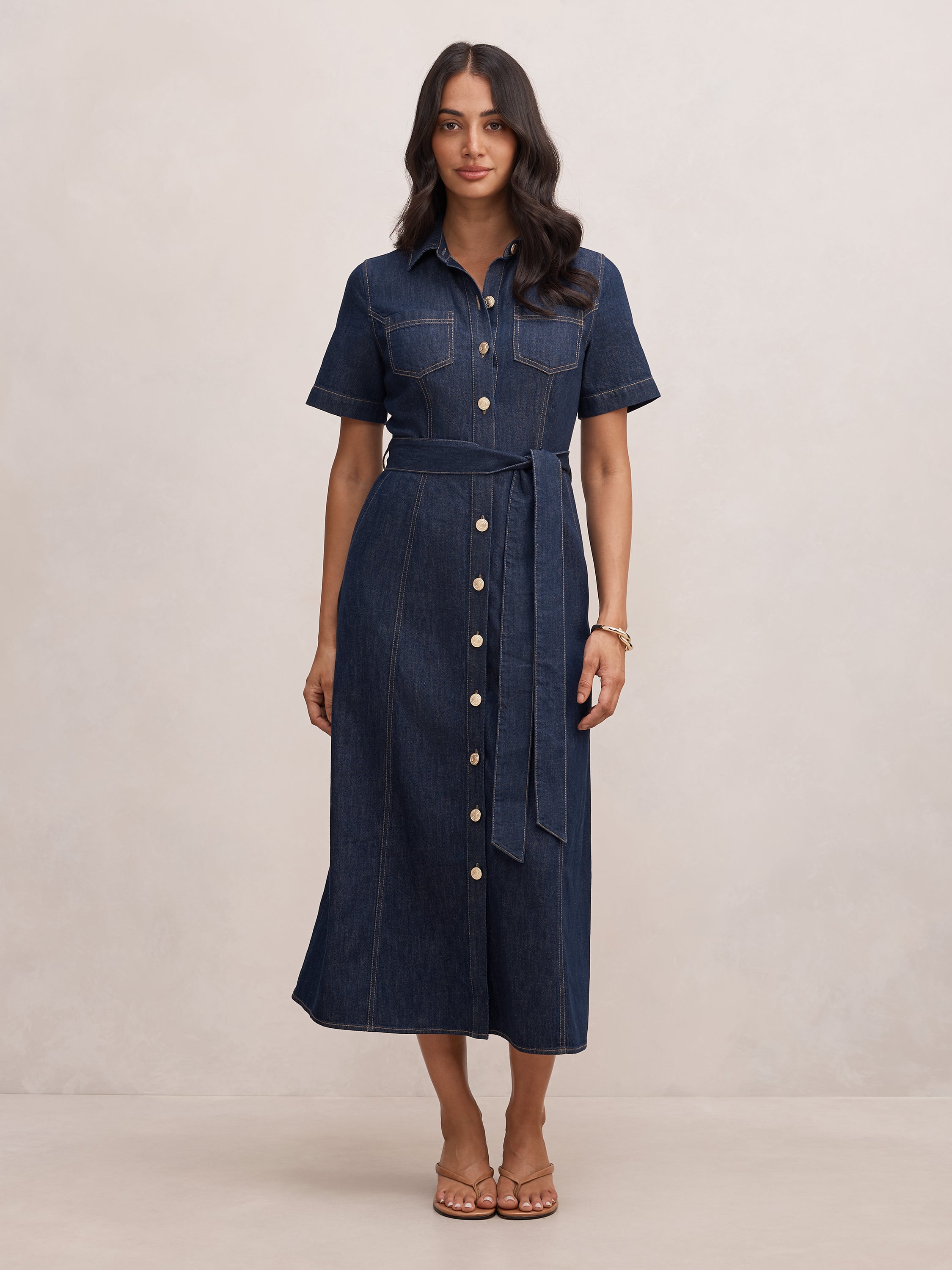 Buy Millie Denim Midi Shirt Dress - Blue - Online