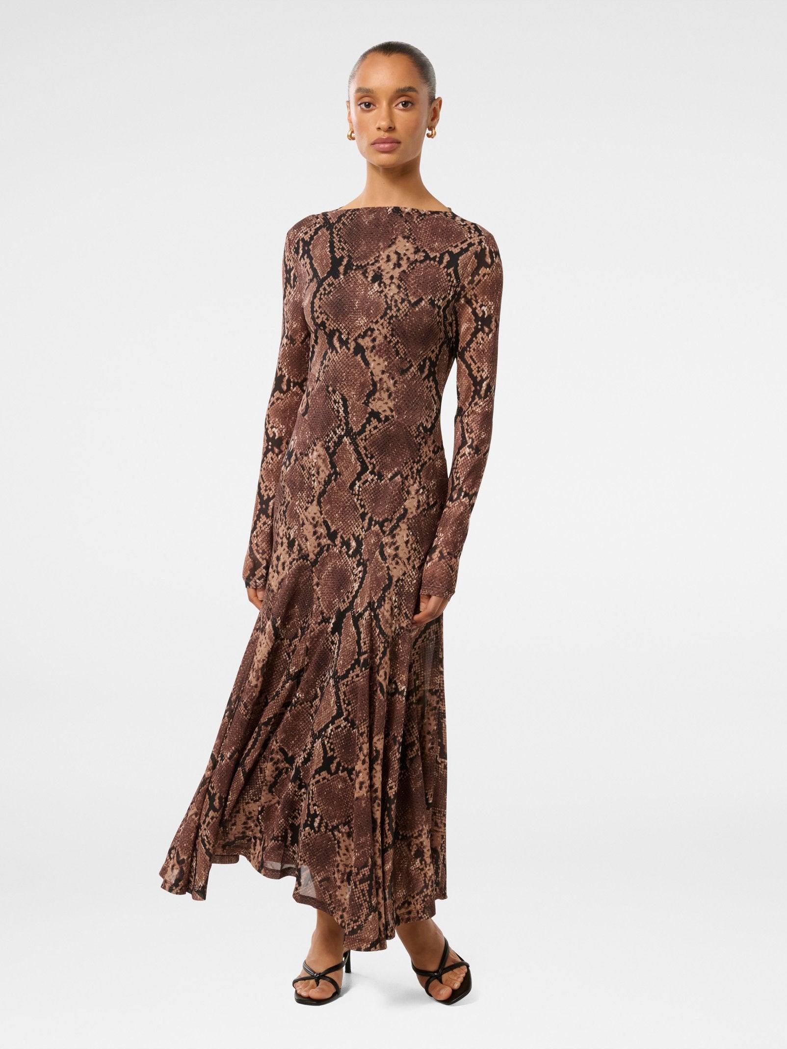 Buy Tammy Petite Asymmetric Hem Midi Dress - Dark Sepia Snake