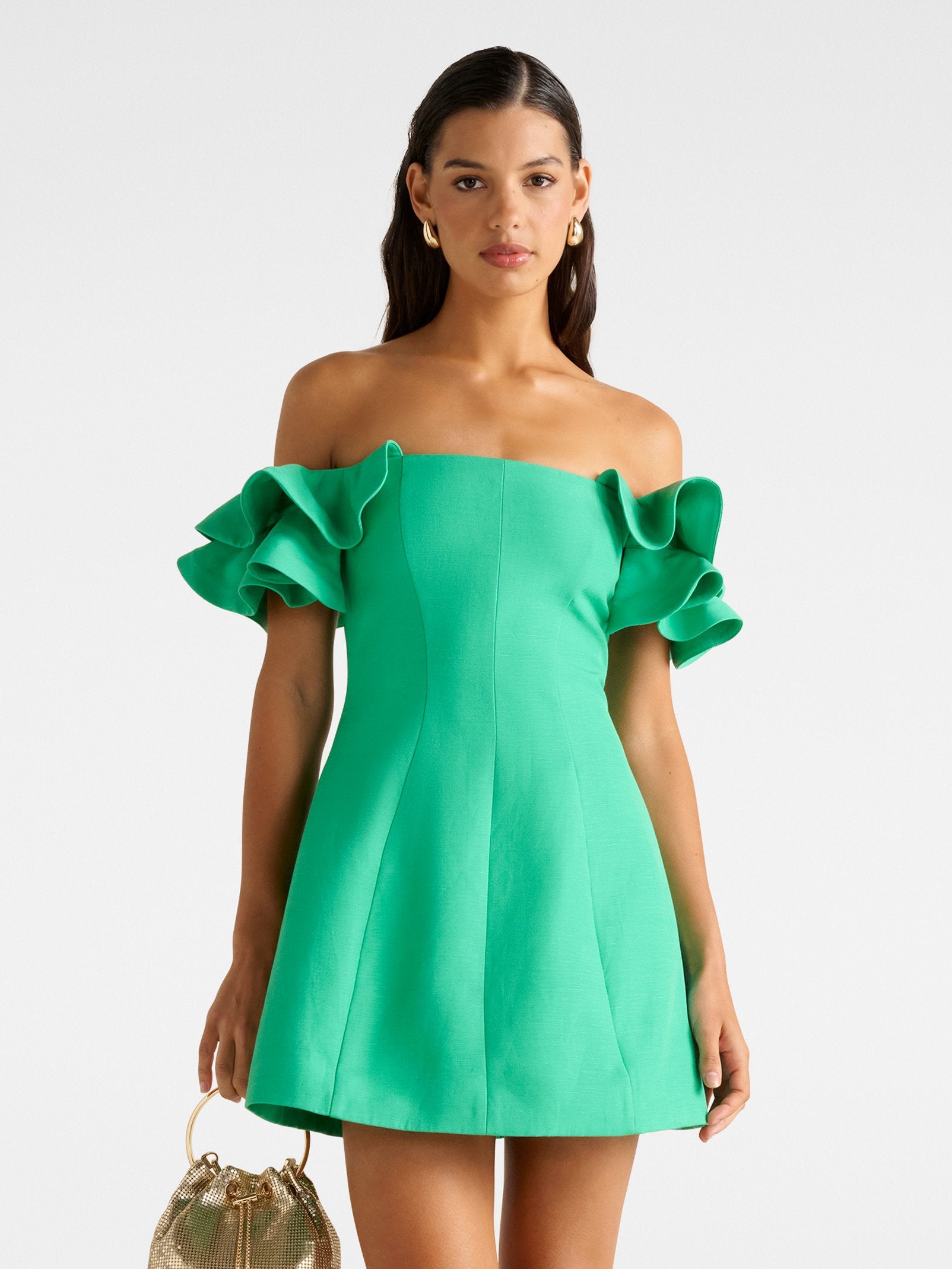 kensie ruffle strap a line mini dress Annie 2026 Shoulder Olive + Buy Kenzie Stunning Off Holly Green Lakeside wedding dresses COLOR:Maize CUTE TULLE SHORT A Machine washable and imported