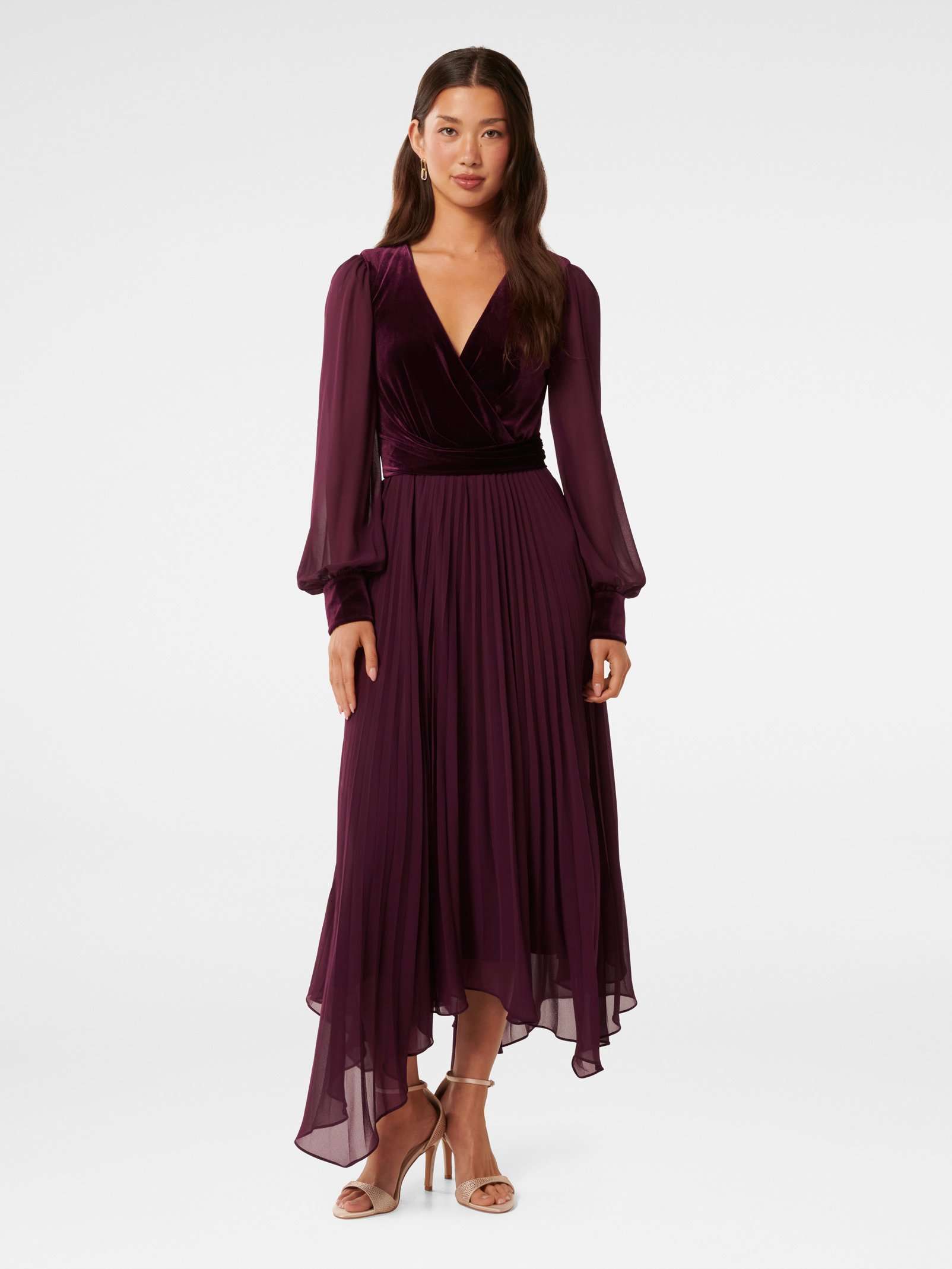 Margaret Velvet Pleat Midi Dress
