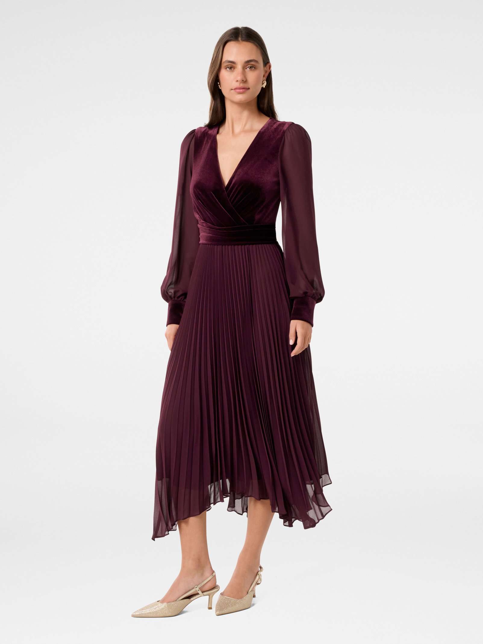 Margaret Velvet Pleat Midi Dress
