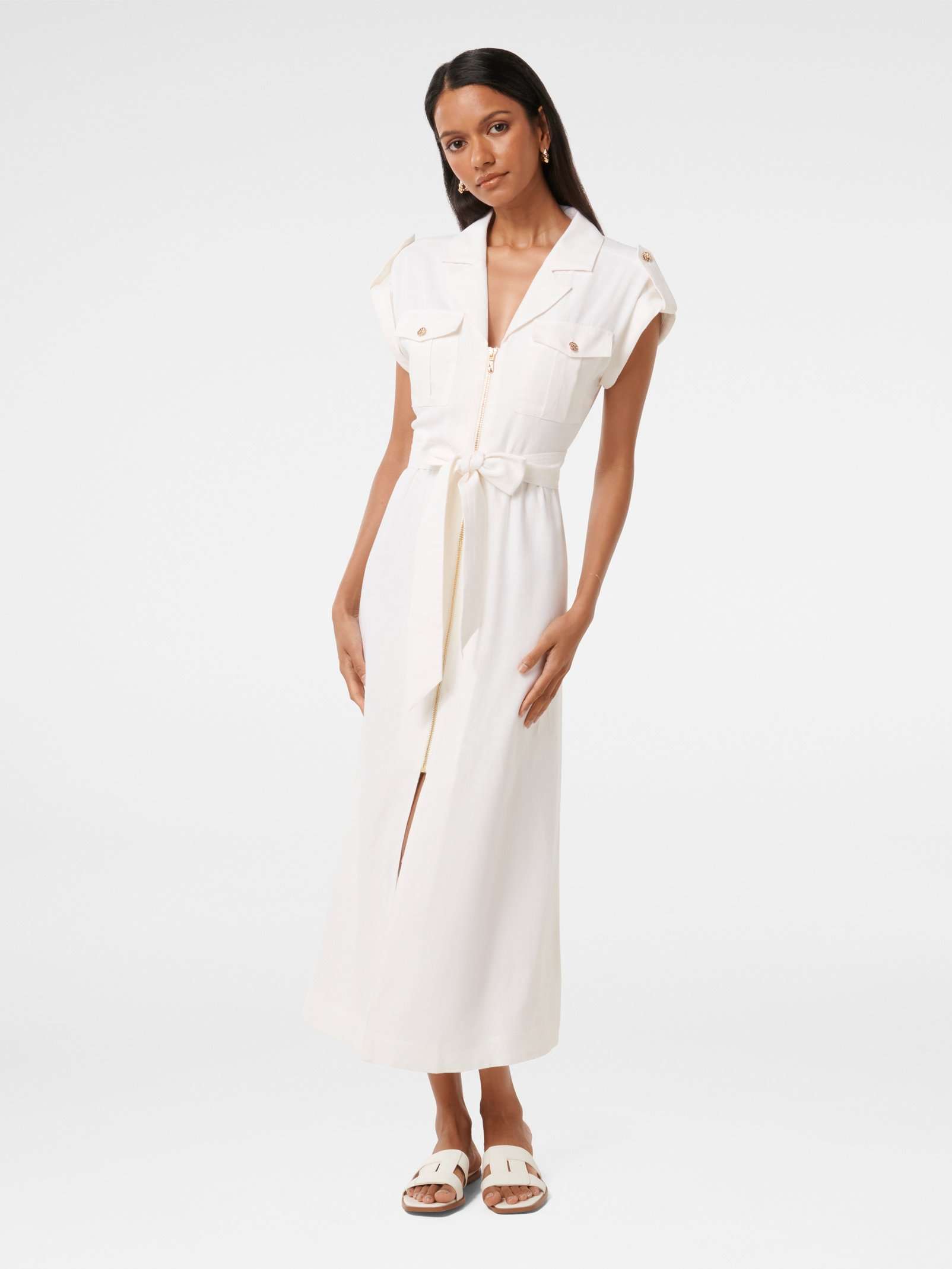 Alison Petite Zip Utility Linen Midi Dress