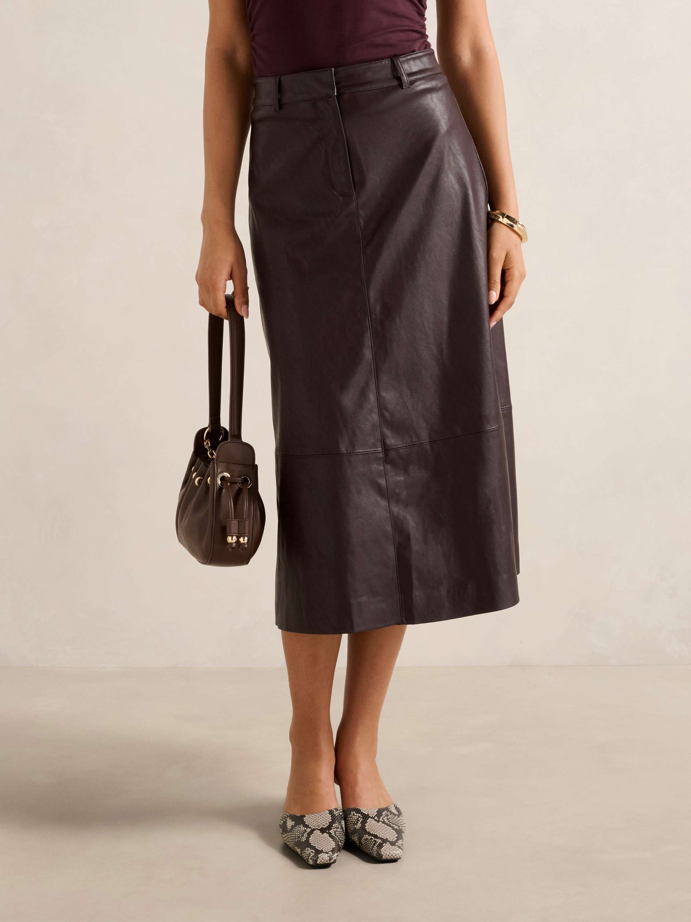 Jaelyn Vegan Leather Midi Skirt