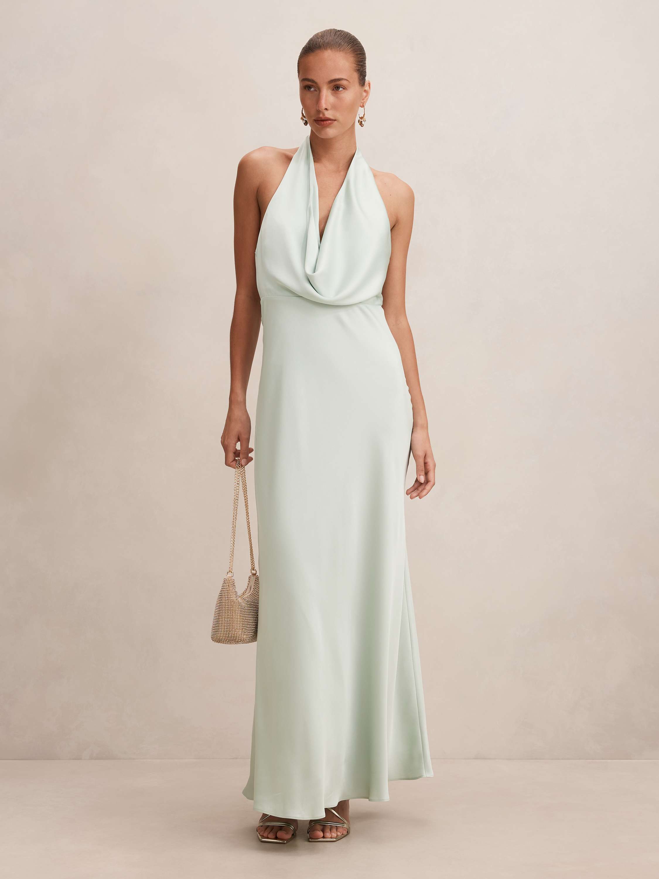 Becca Cowl Halter Satin Gown