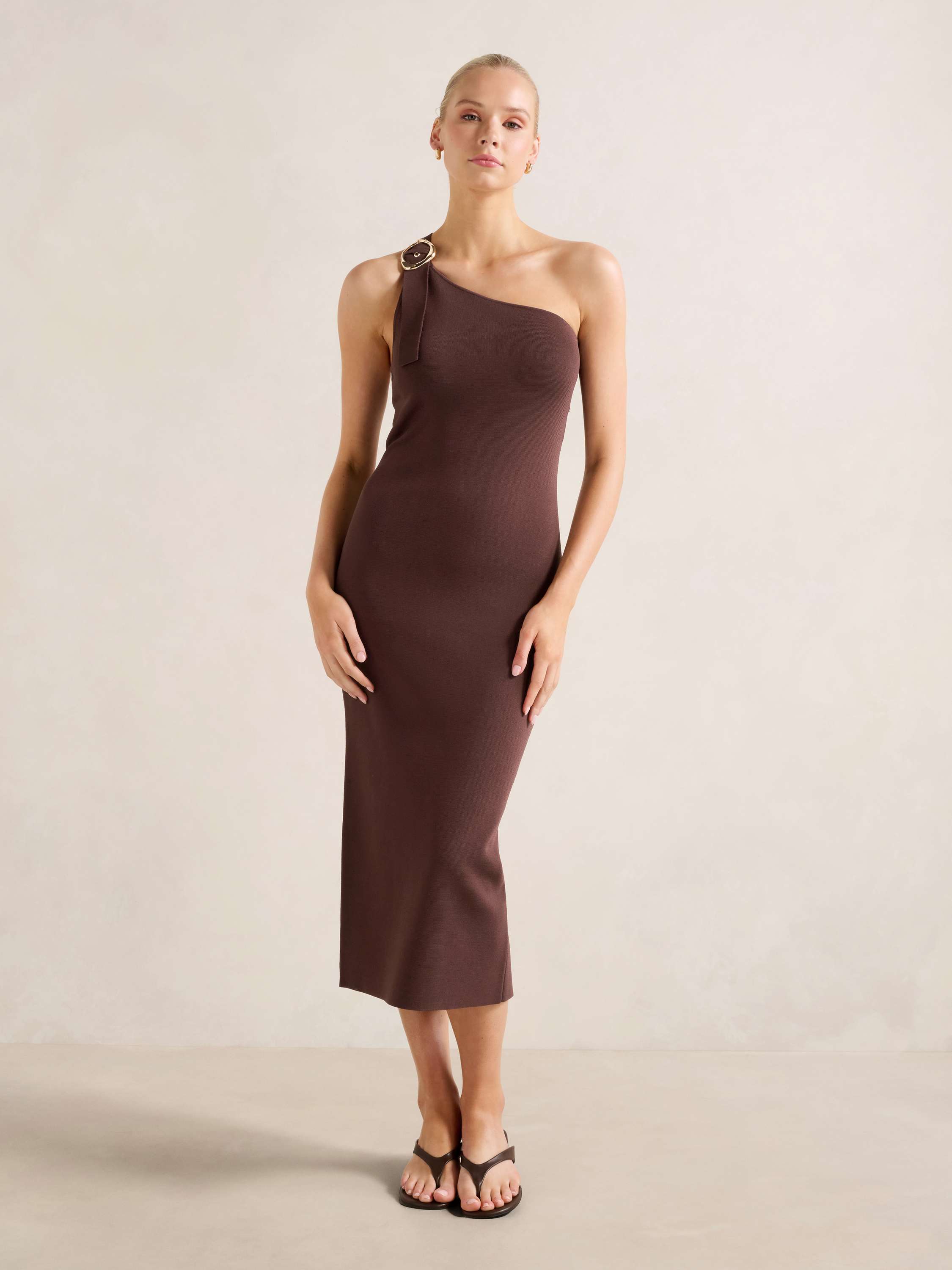 Monroe Asymmetric Knit Midi Dress