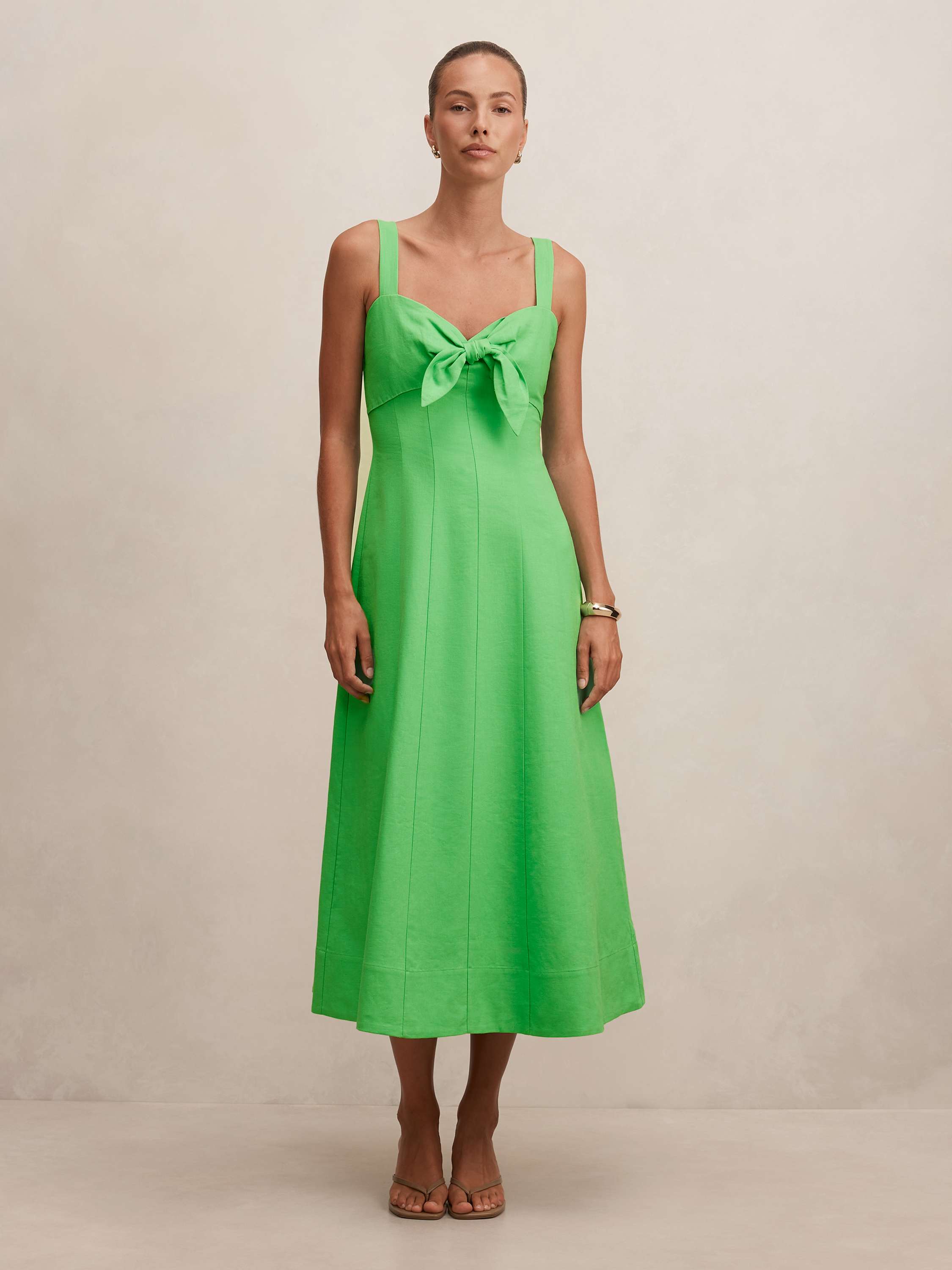 Kara Tie Front Linen Midi Dress