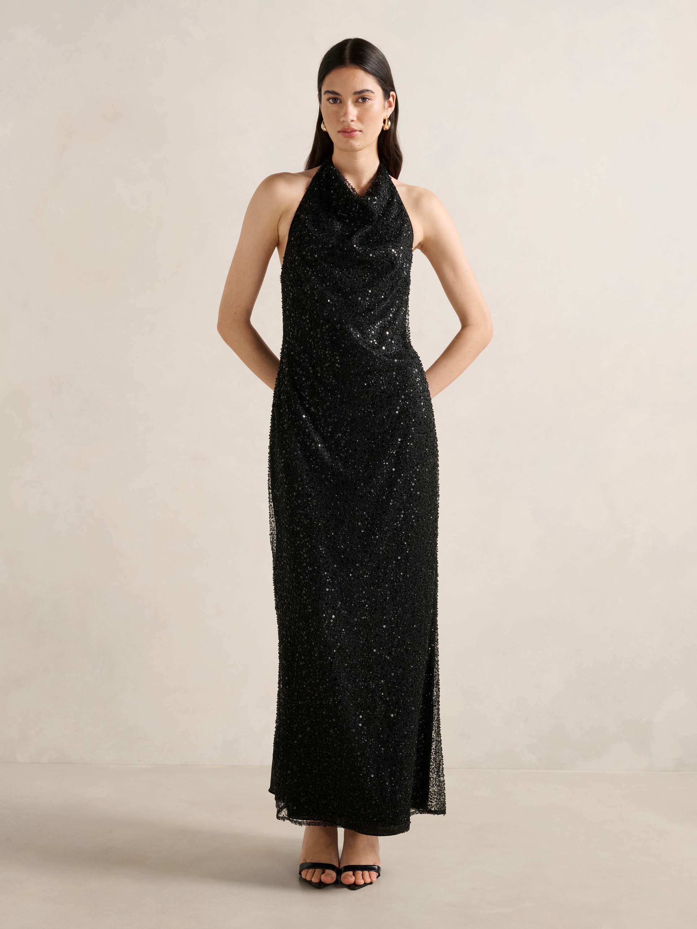 Miranda Sequin Halter Maxi Dress