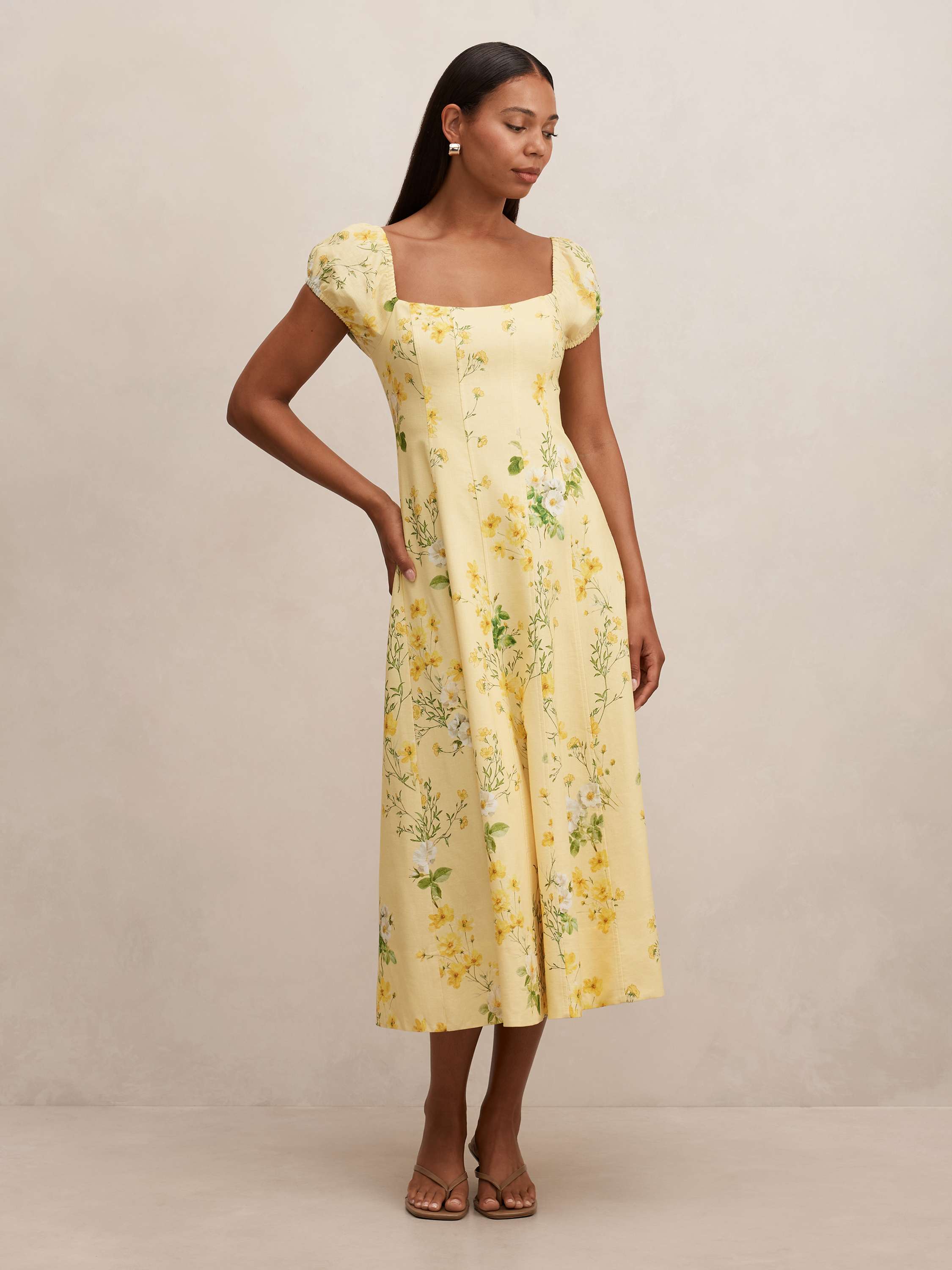 Sadie Cap Sleeve Linen Midi Dress