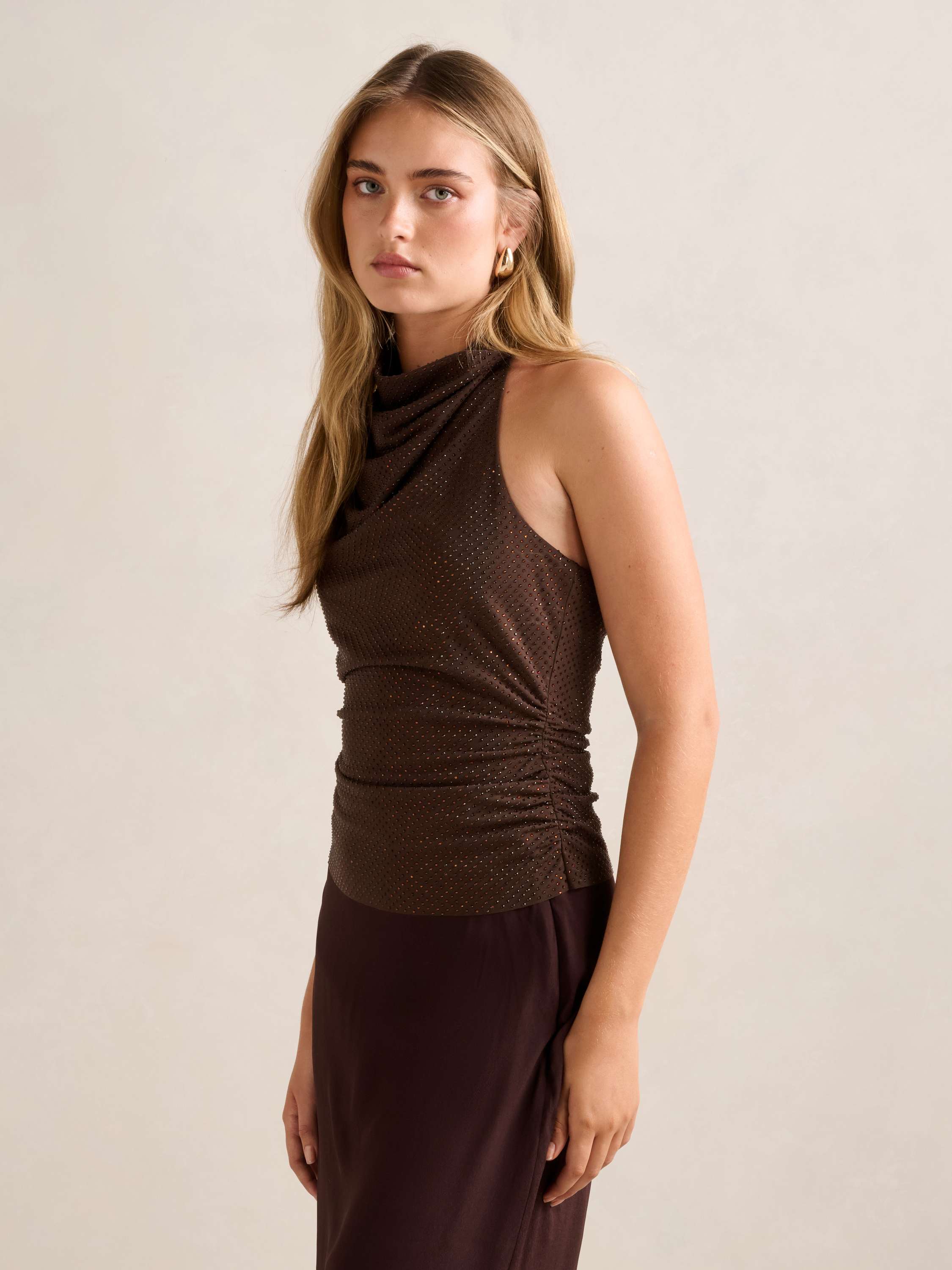 Buy Lucy Heatseal Halter Top - Brown - Online | Forever New