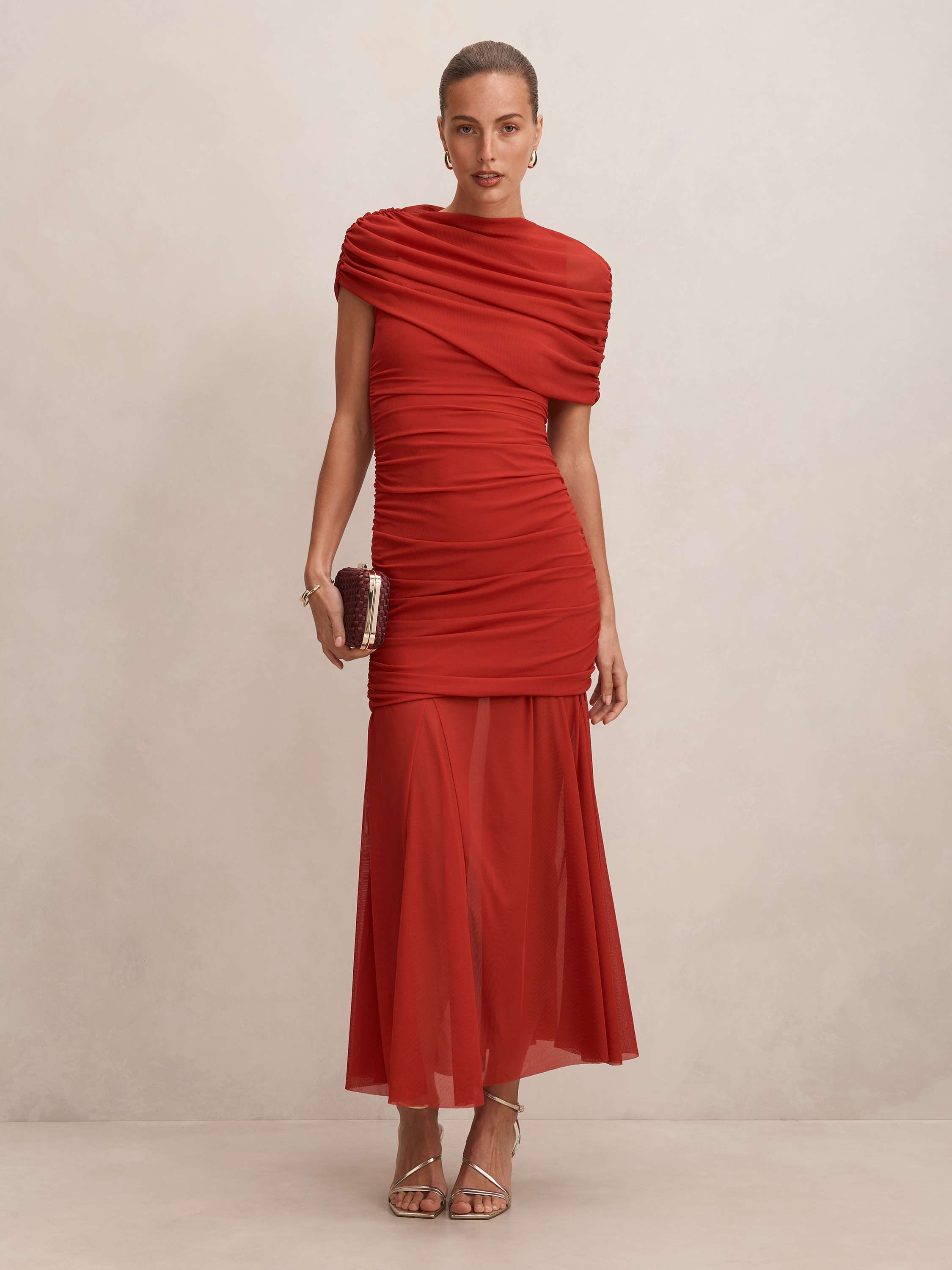 Elouise Asym Cape Mesh Maxi Dress