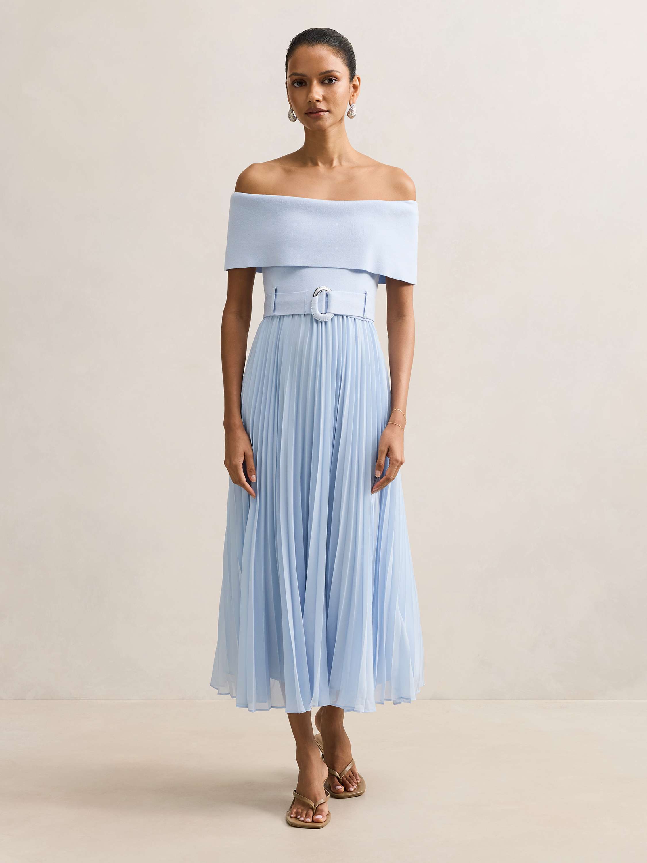 Capri Petite Bardot Pleat Midi Dress