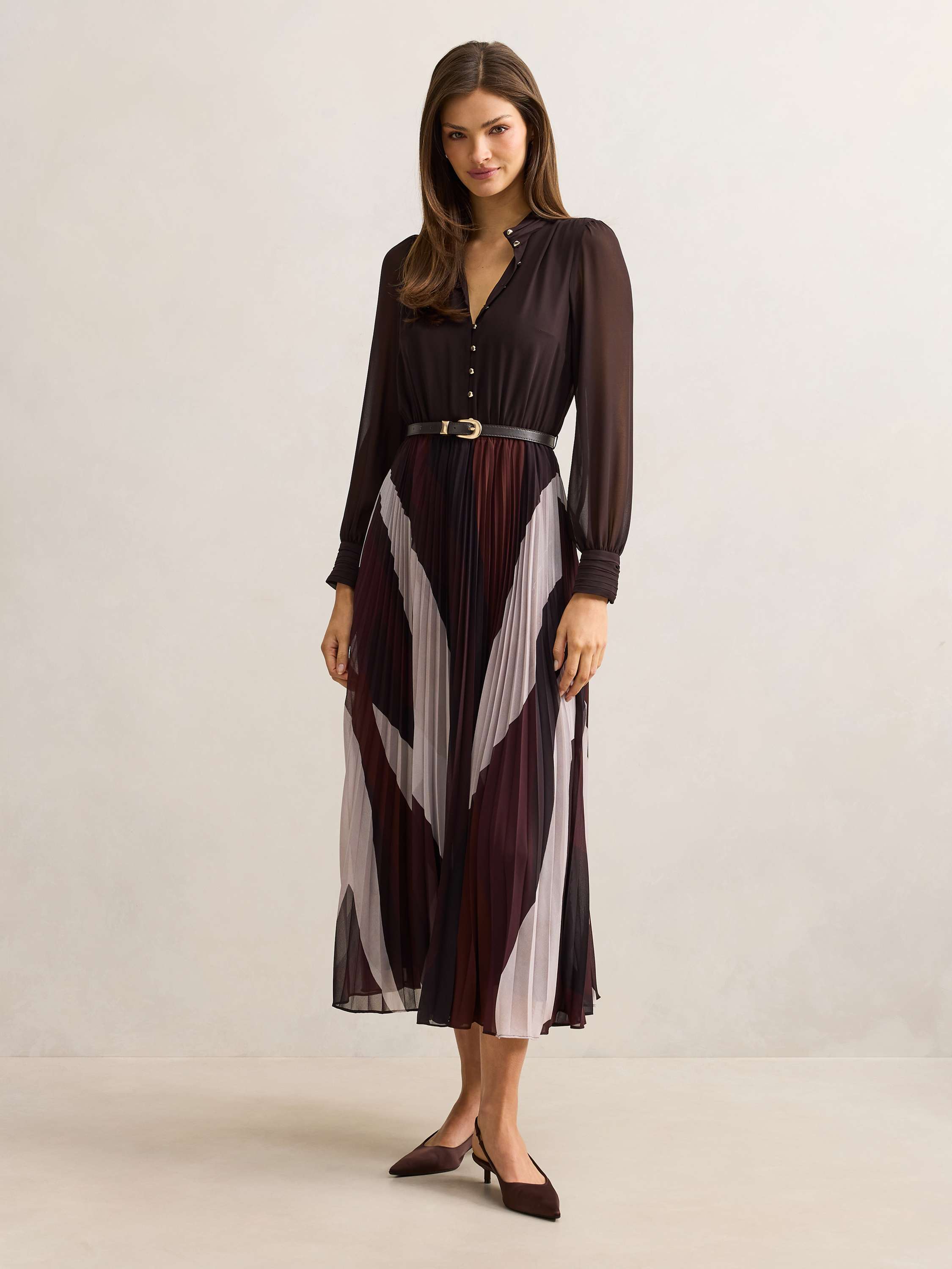 Anya Long Sleeve Pleated Midi Dress