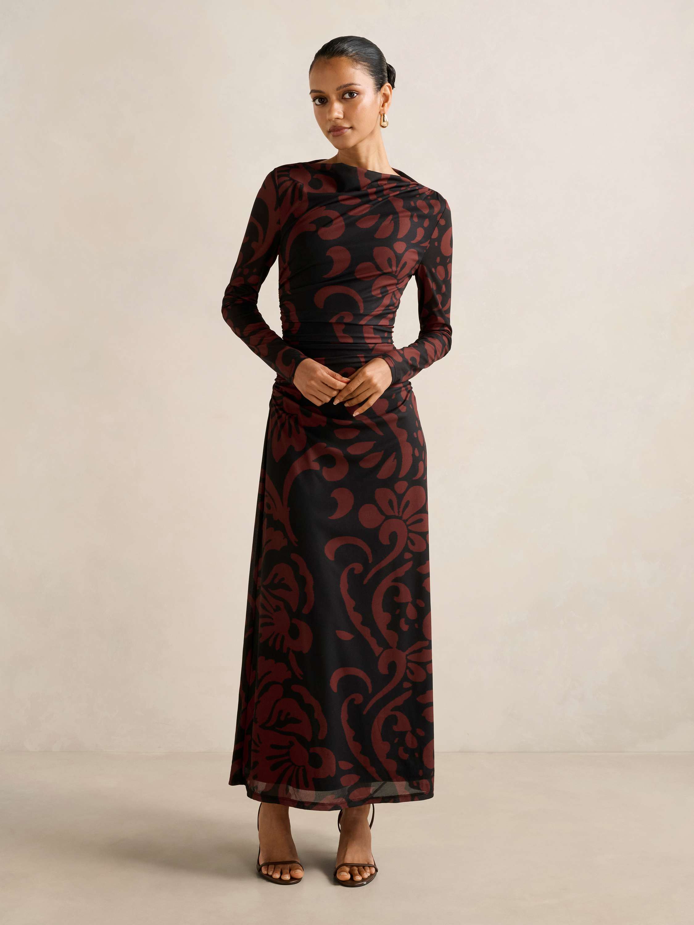 Joni Petite Long Sleeve Mesh Midi Dress