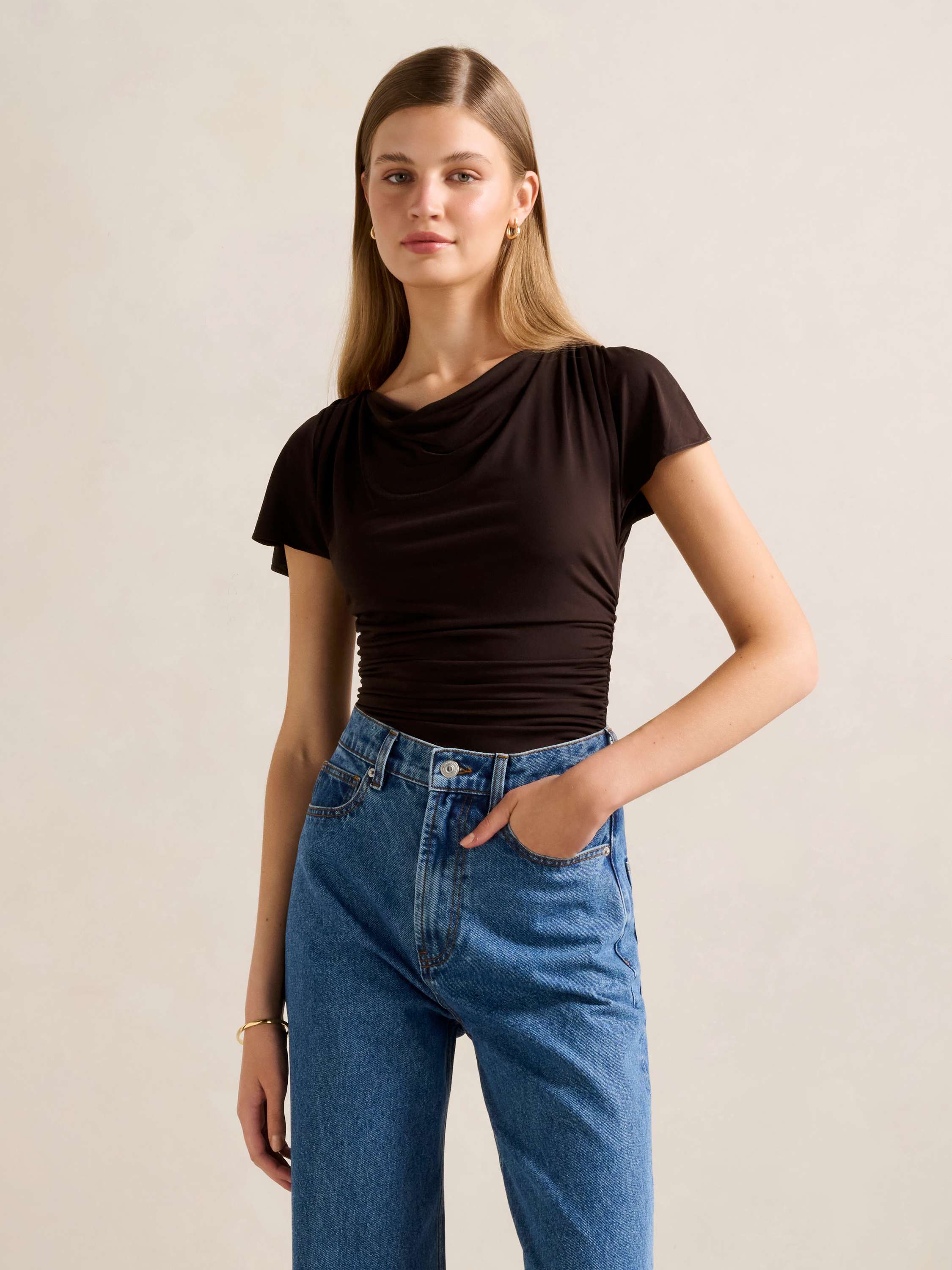 Buy Stormi Spliced Shoulder Top - Brown - Online | Forever New