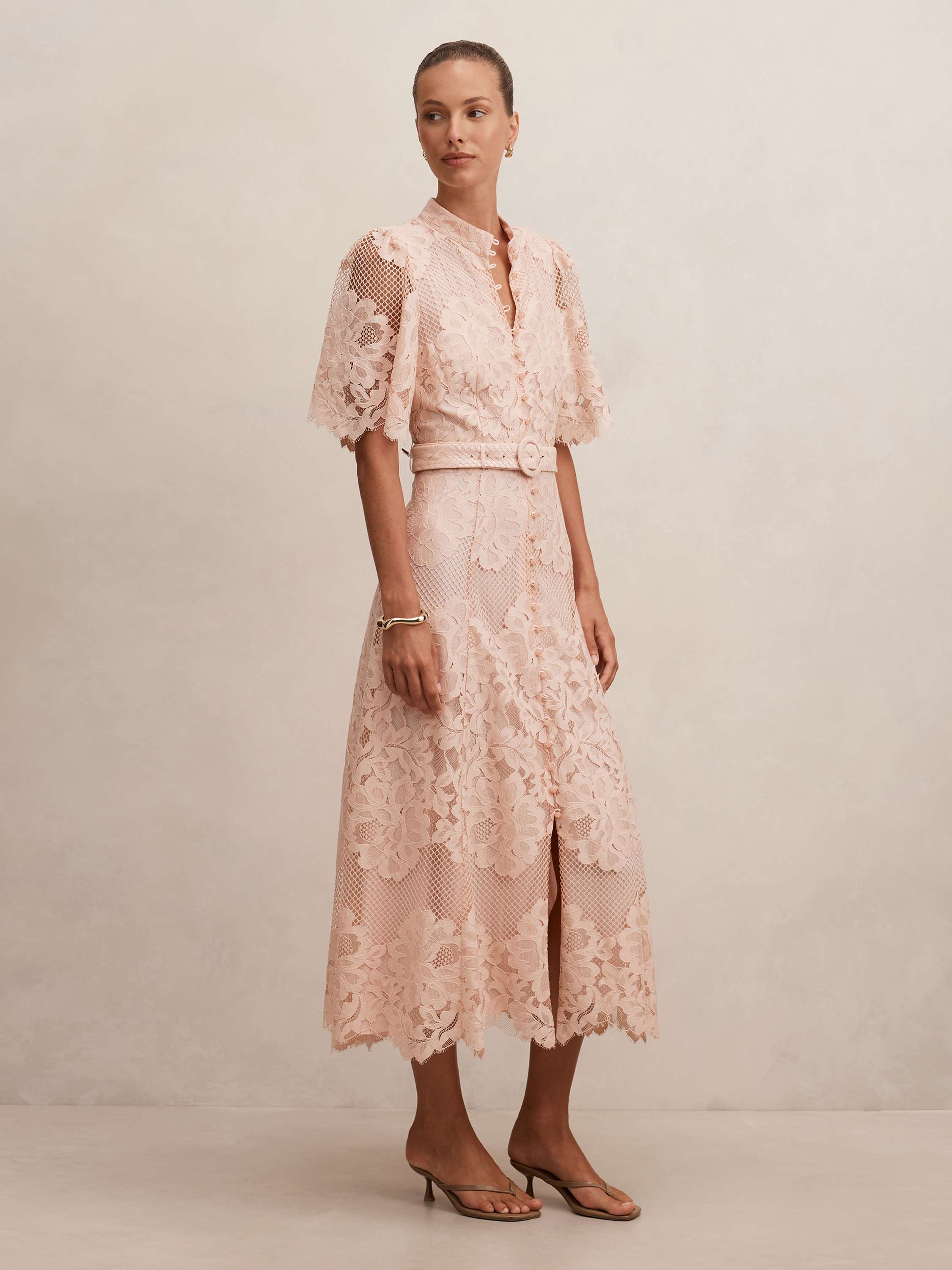 Liberty Flutter Sleeve Lace Midi Dress