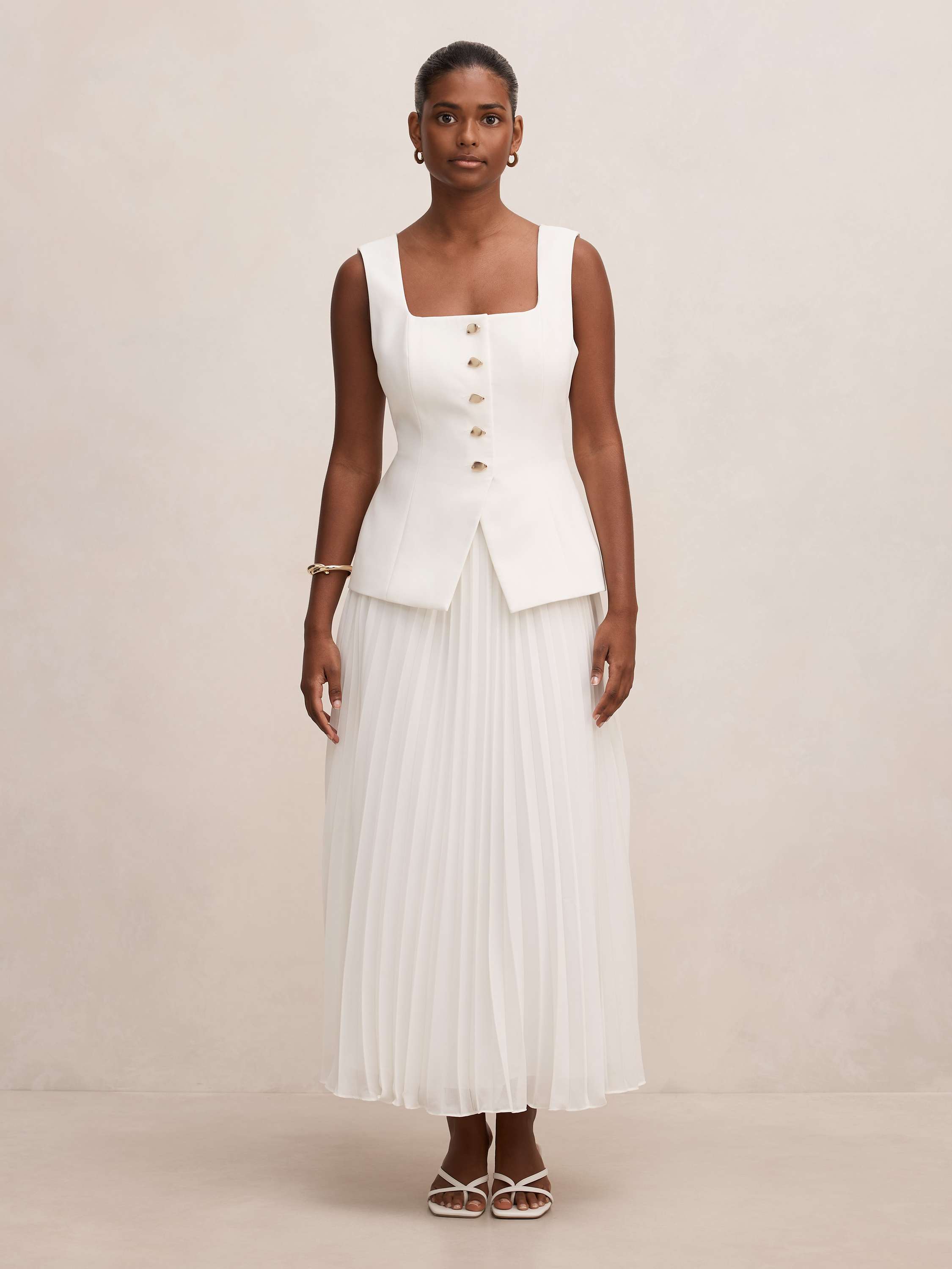 Halsey Petite Pleated Waistcoat Maxi Dress