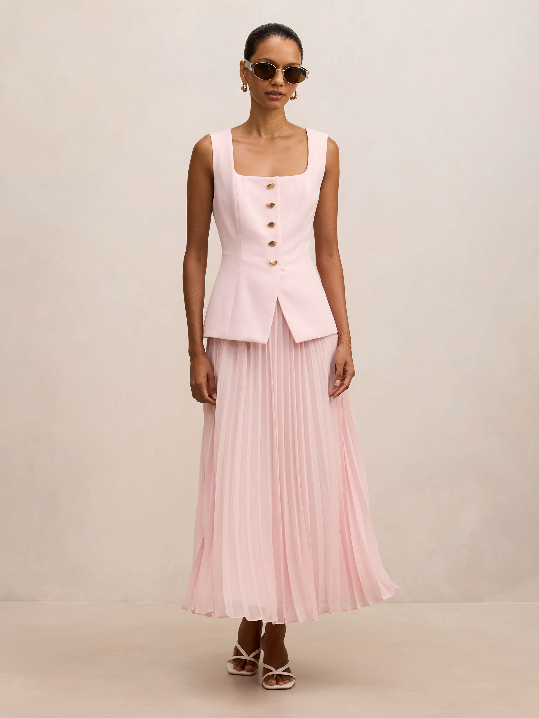 Halsey Petite Pleated Waistcoat Maxi Dress