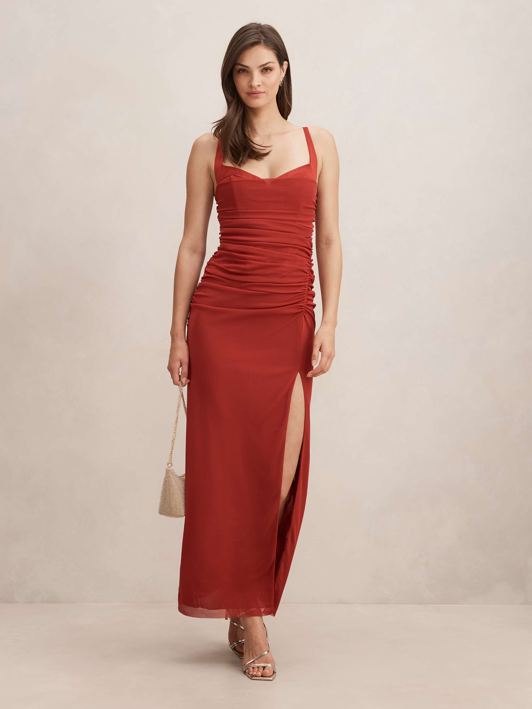 Evie Ruched Mesh bodycon Midi Dress