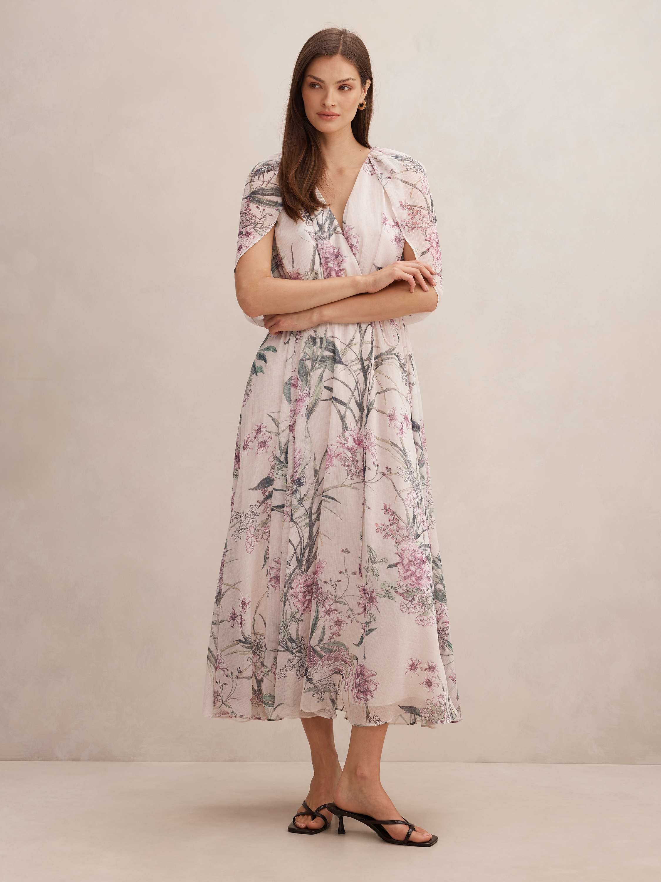 Jodie Gathered Cape Maxi Dress