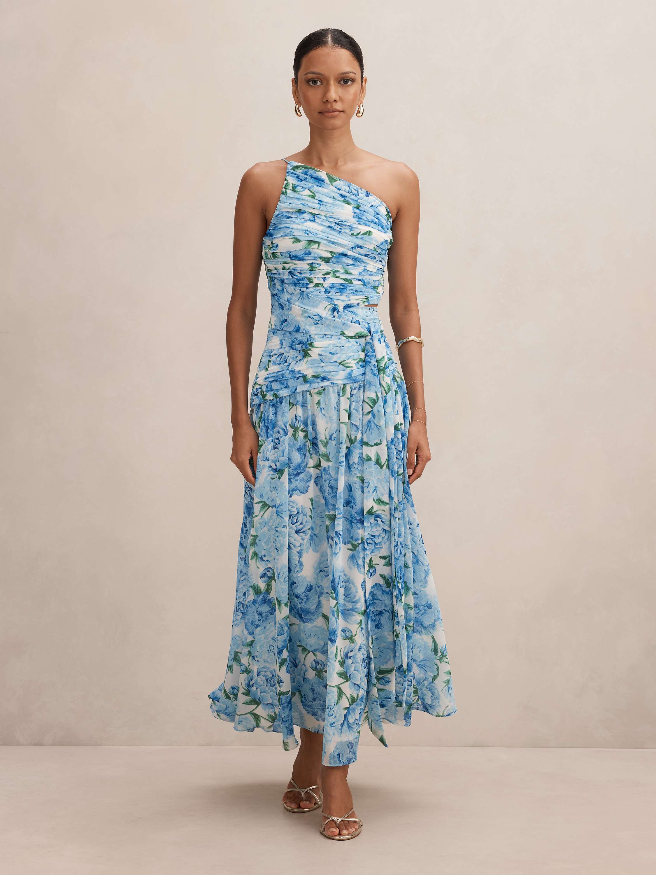 Connie Petite Ruched Asym Maxi Dress