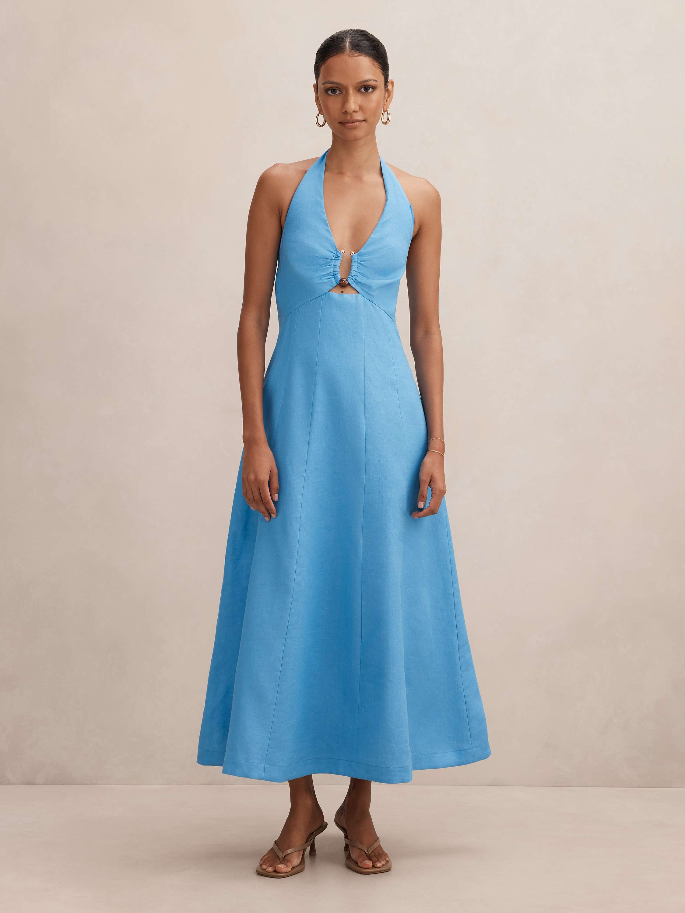 Angie Petite Halter Linen Midi Dress