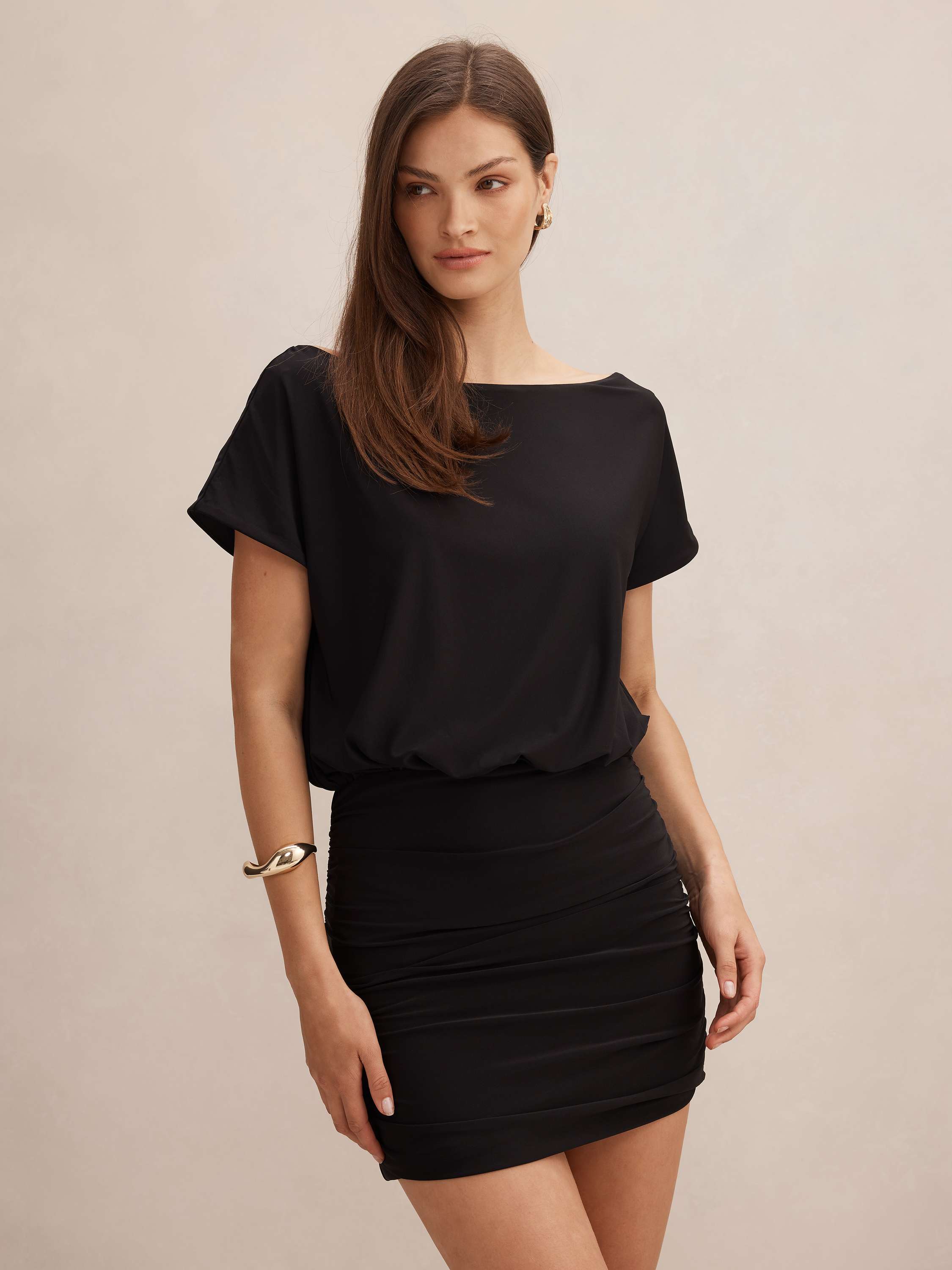 Kiara Tipped Draped Jersey Mini Dress