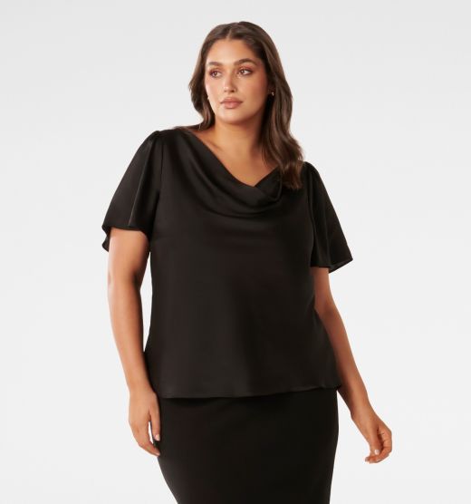 Cathy Curve Cowl Flutter Sleeve Top