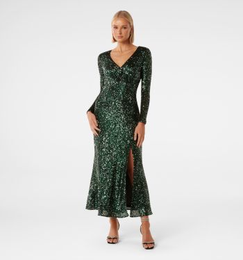 Laurie Sequin Long Sleeve Gown
