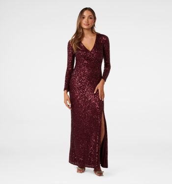 Laurie Petite Sequin Long Sleeve Gown