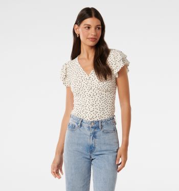 Annalee Printed Ruffle V-Neck Blouse