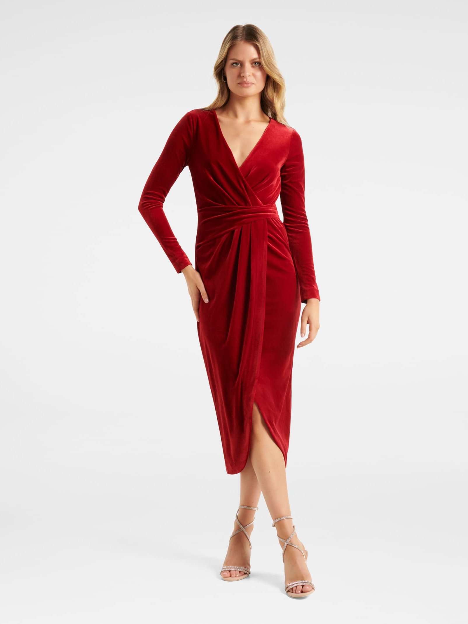 Antionette Wrap Velvet Midi Dress