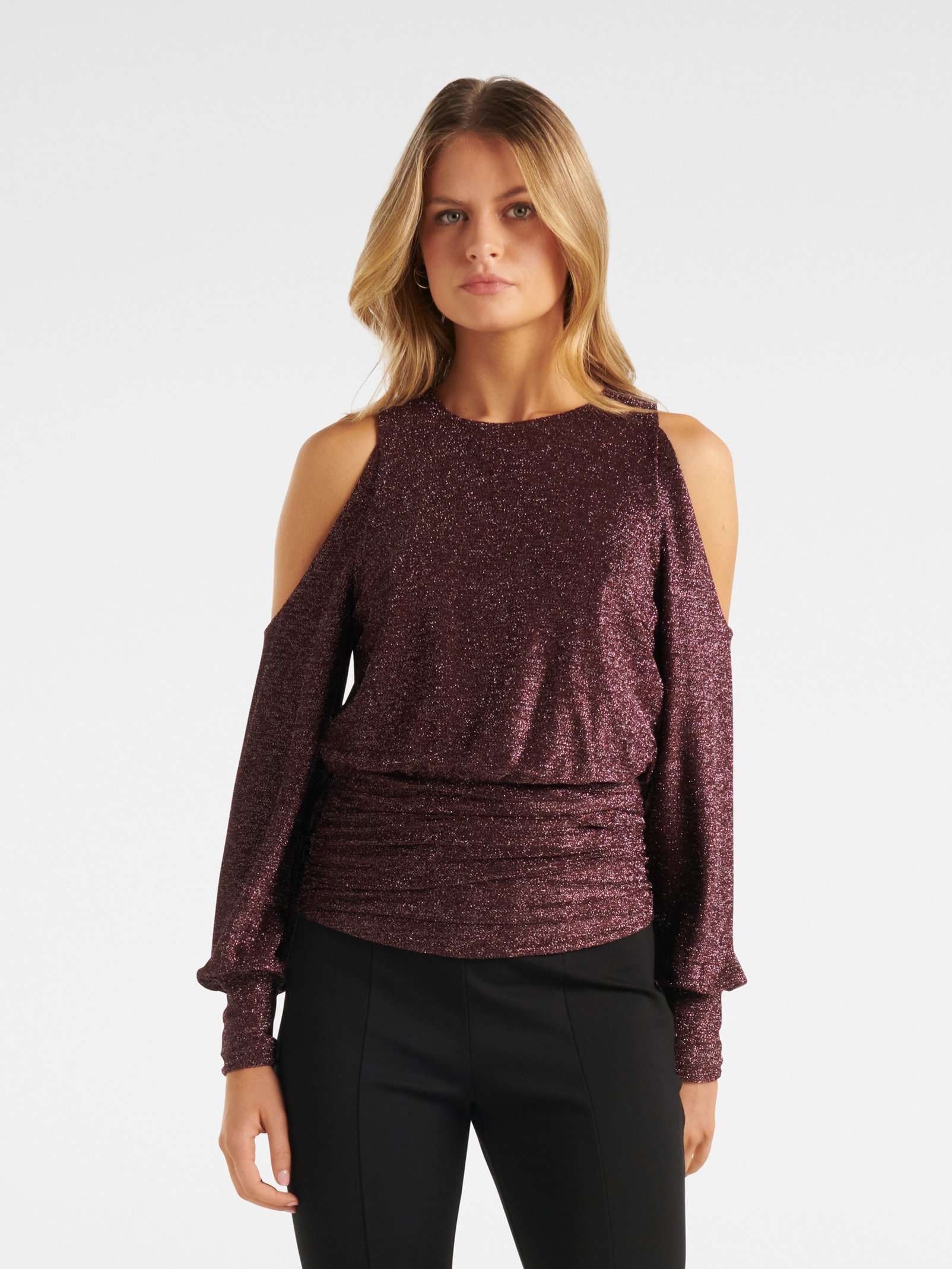 Annabelle Glitter Shoulder Cut Out Top
