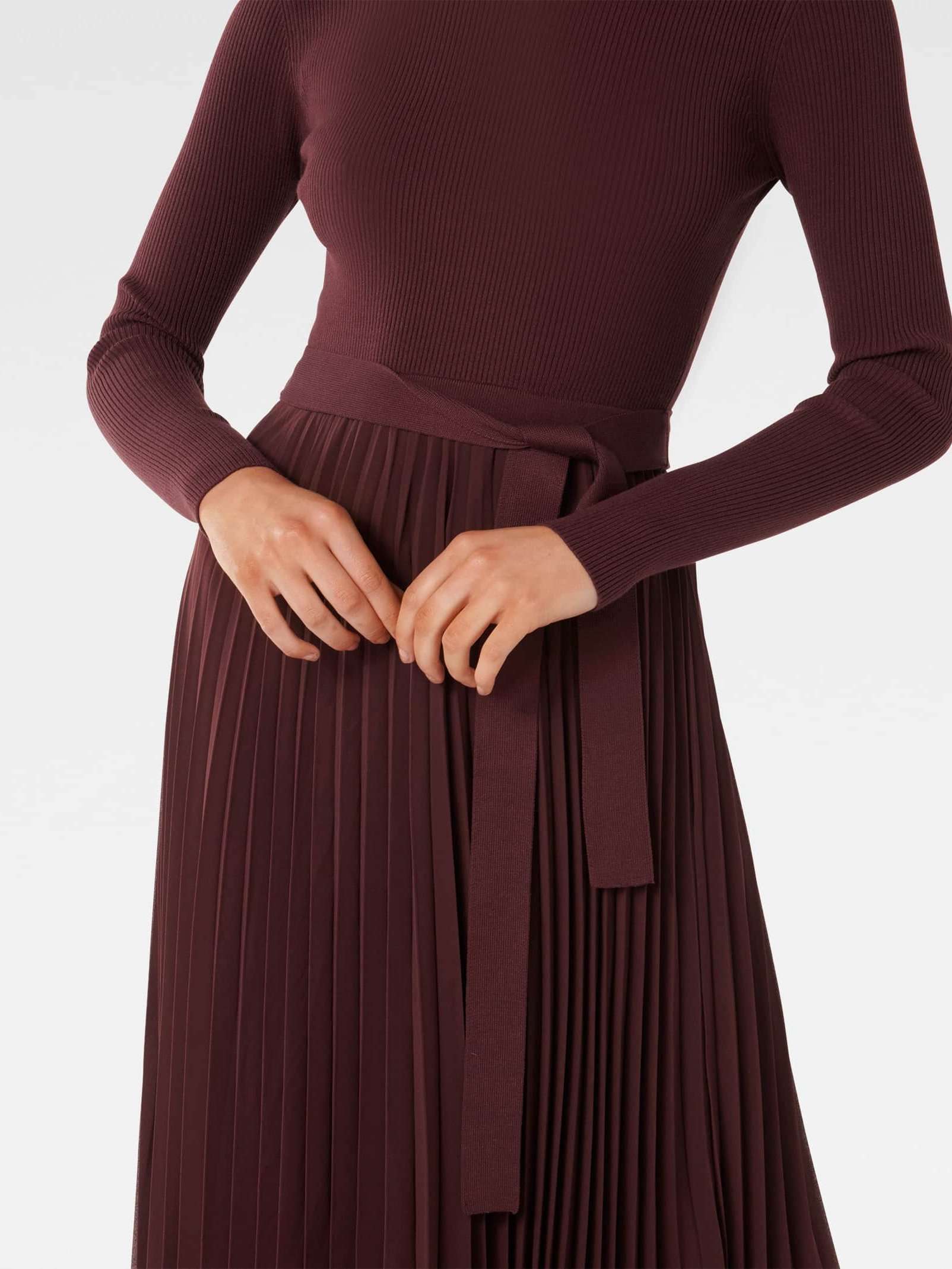 Buy Maroon Penelope Woven Mix Knit Dress Online