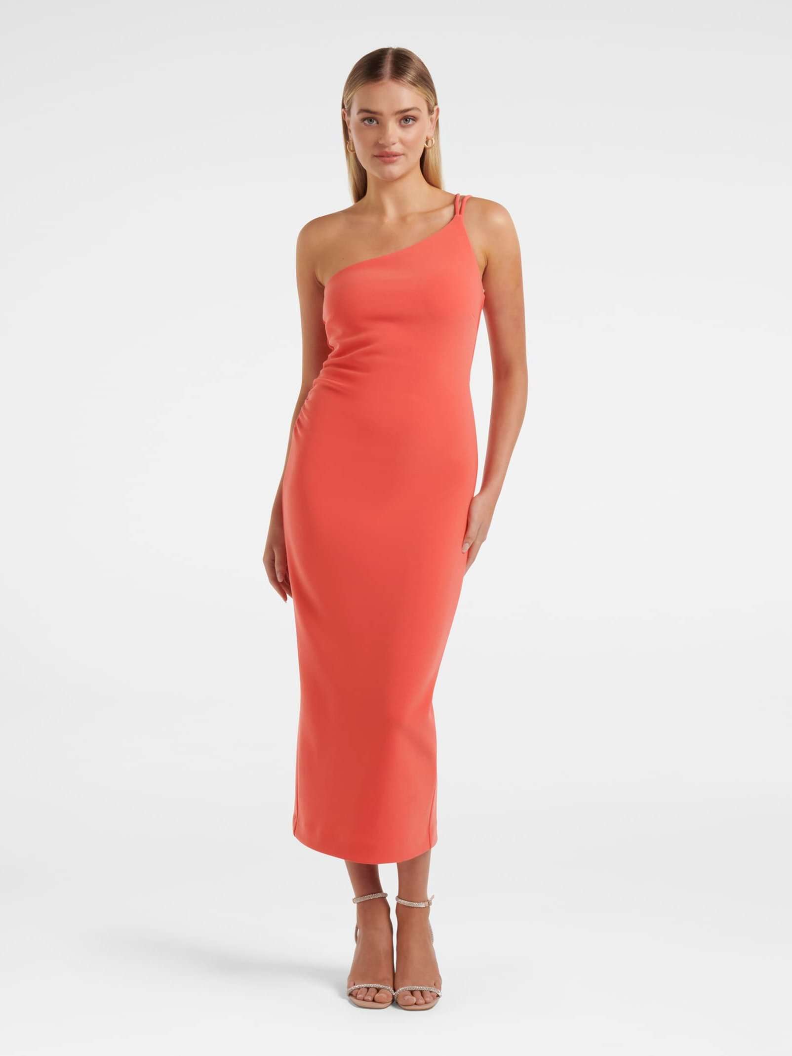 Buy Coral Crush Christina One Shoulder Bodycon Midi Dress - Forever New Buy Coral Crush Christina One Shoulder Bodycon Midi Dress - Forever New