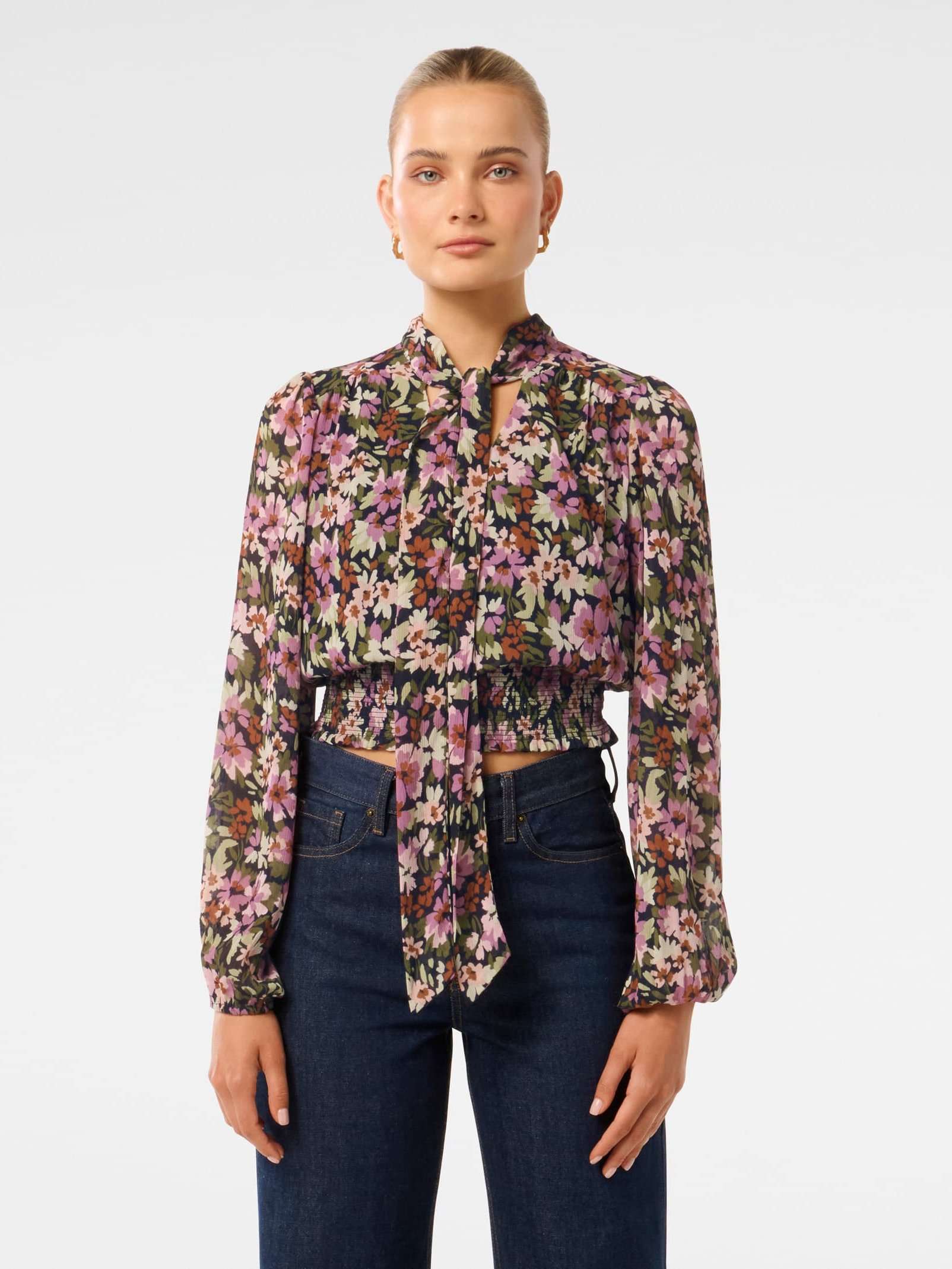 Gloria Shirred Printed Blouse