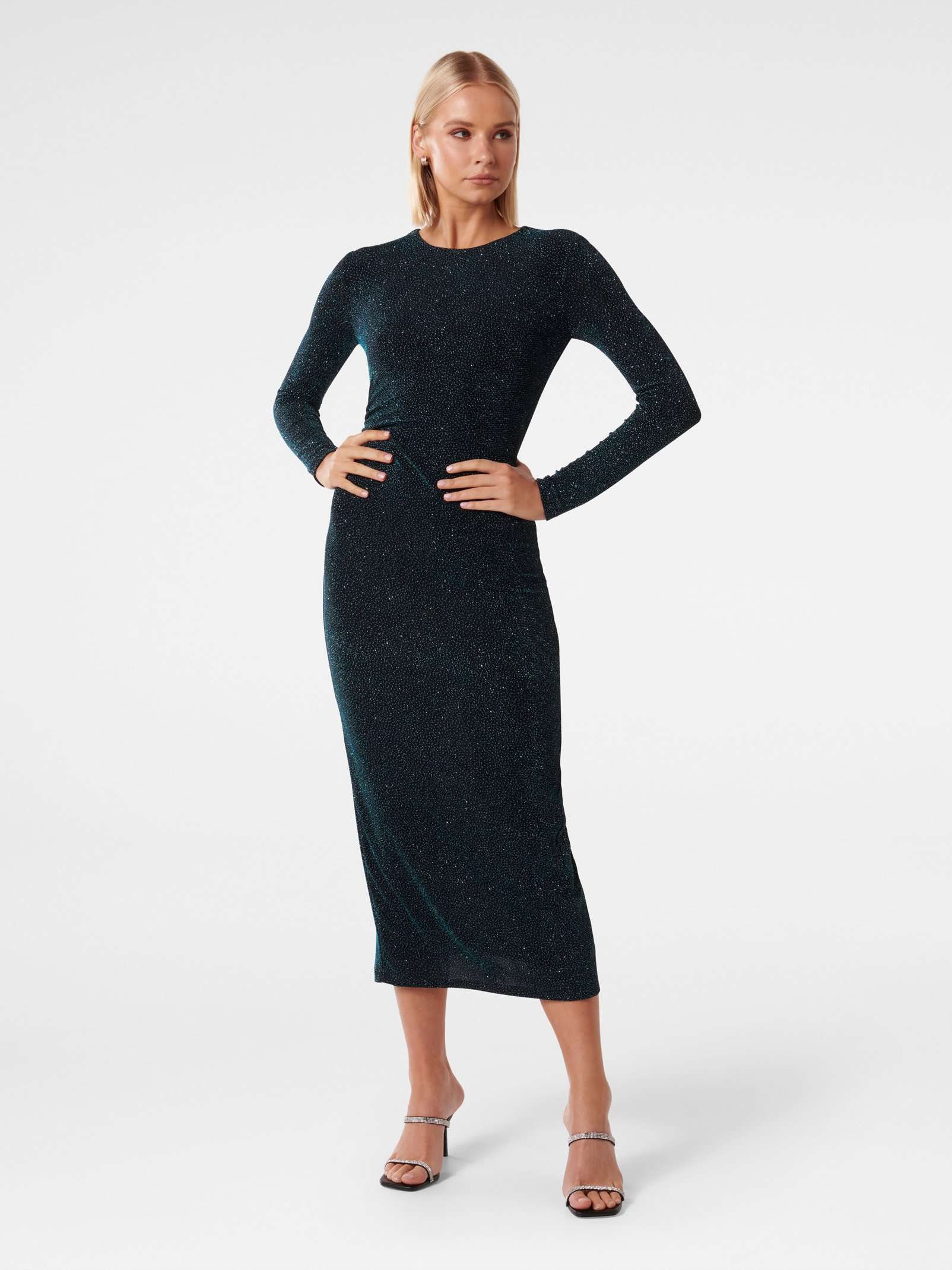 Monica Ruched Glitter Bodycon Maxi Dress