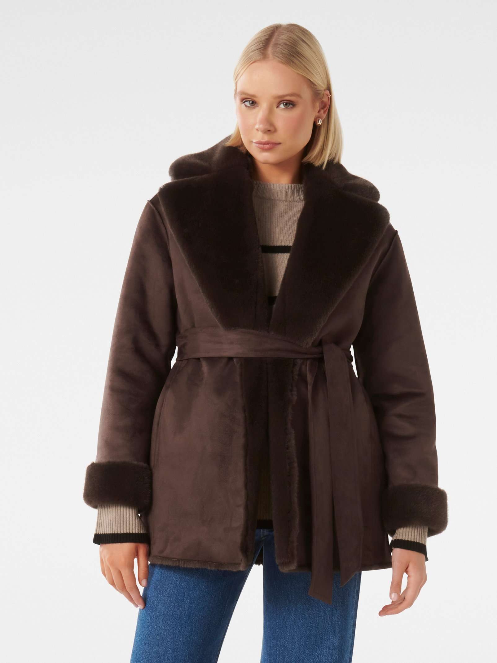 Buy Chocolate Brown Erika Faux Fur Lined Coat Online
