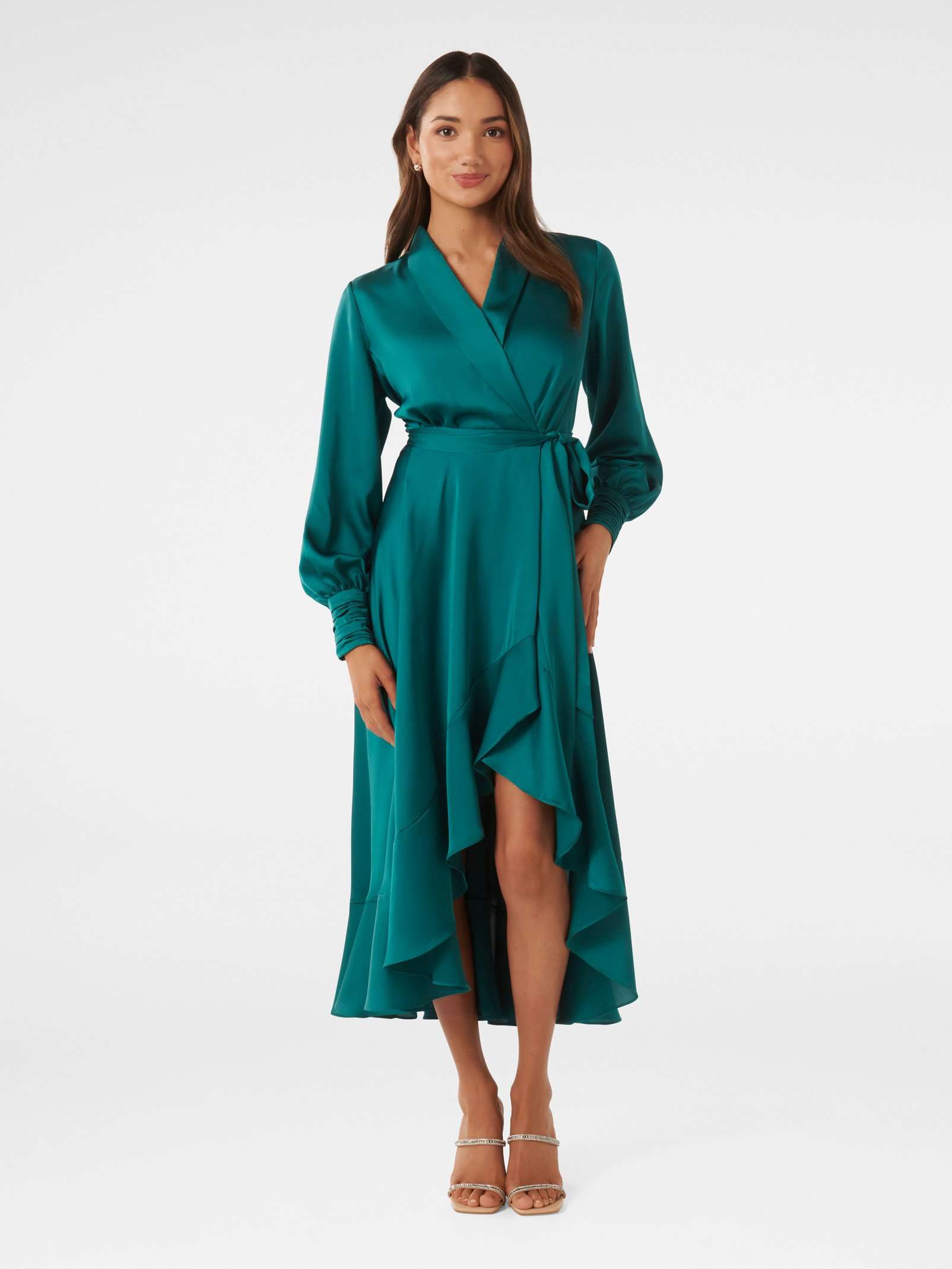 Buy Pacific Green Audrey Petite Wrap Satin Midi Dress Online Buy Pacific Green Audrey Petite Wrap Satin Midi Dress Online