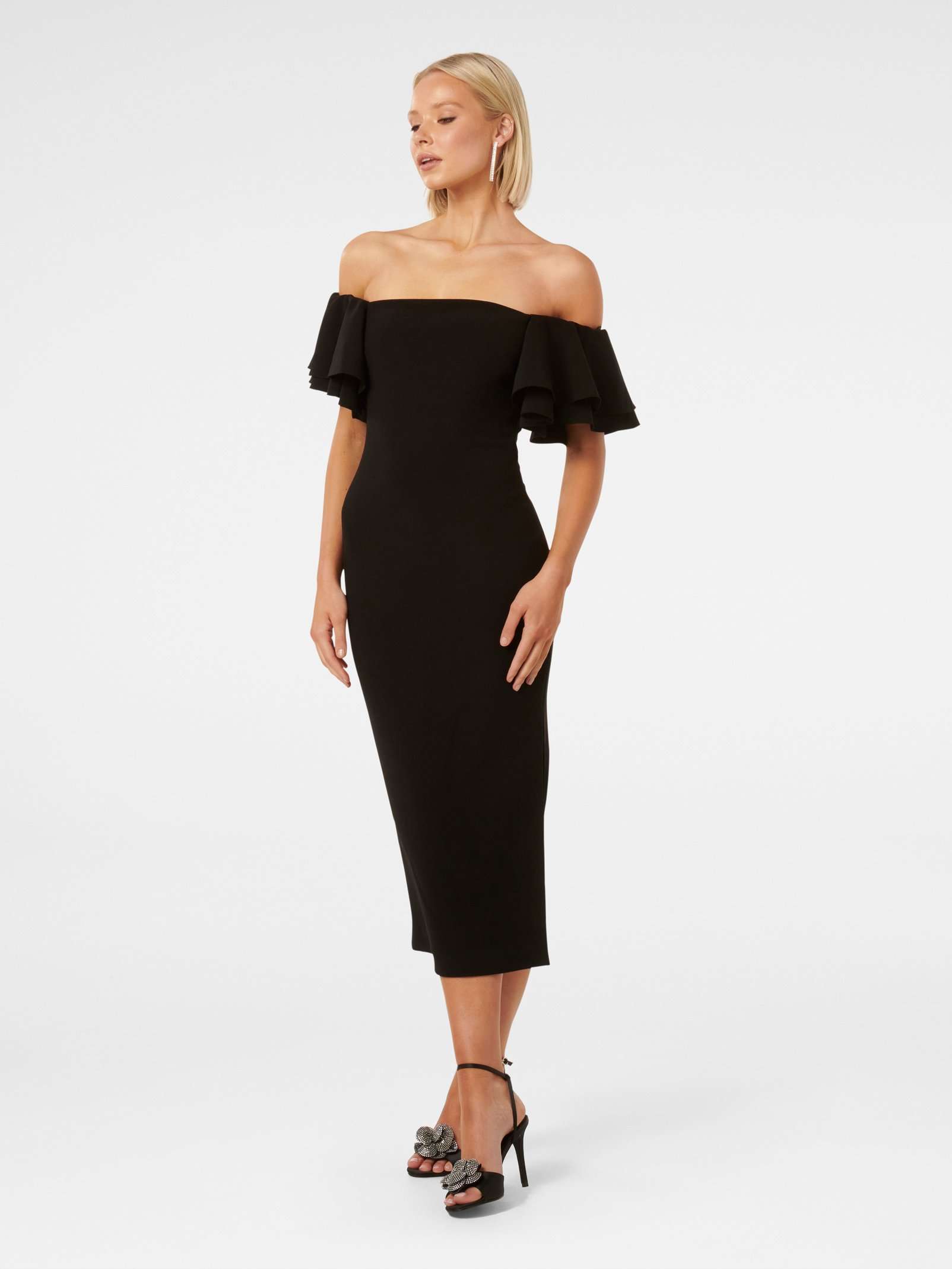 【HOUGA】kiki frill dress（Black） Buy Black Kiki Frill Sleeve Bodycon Dress Online