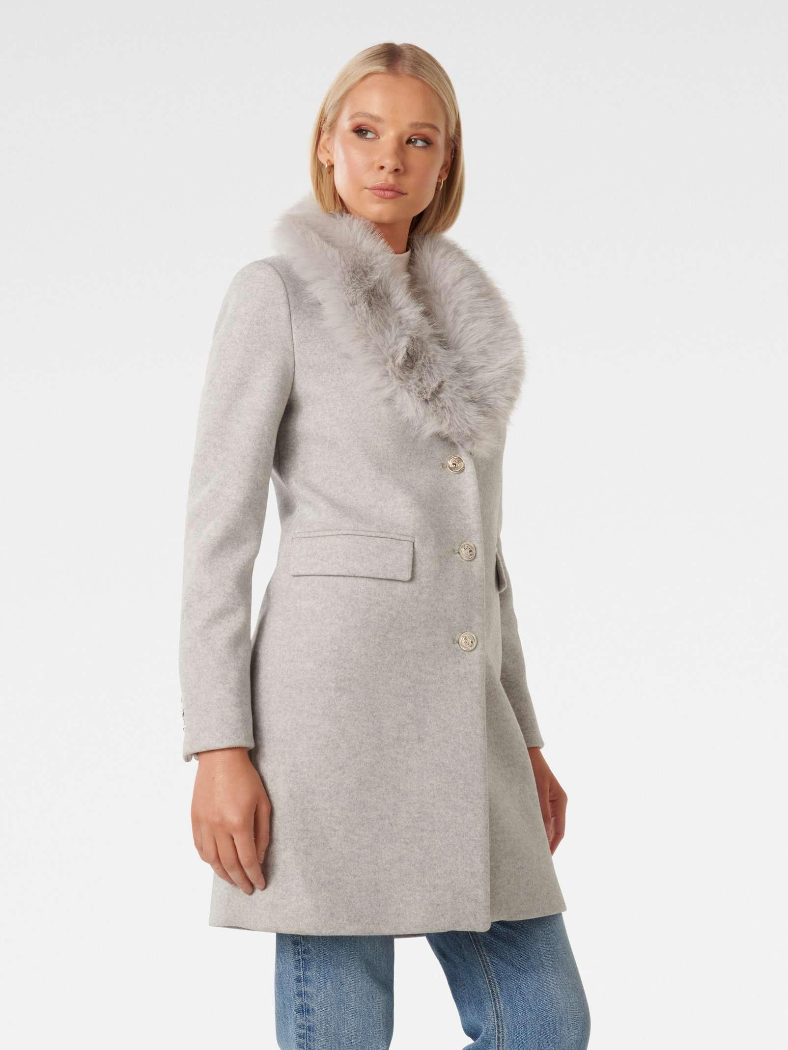 Buy Grey Lucinda Short Fur Collar Coat Online