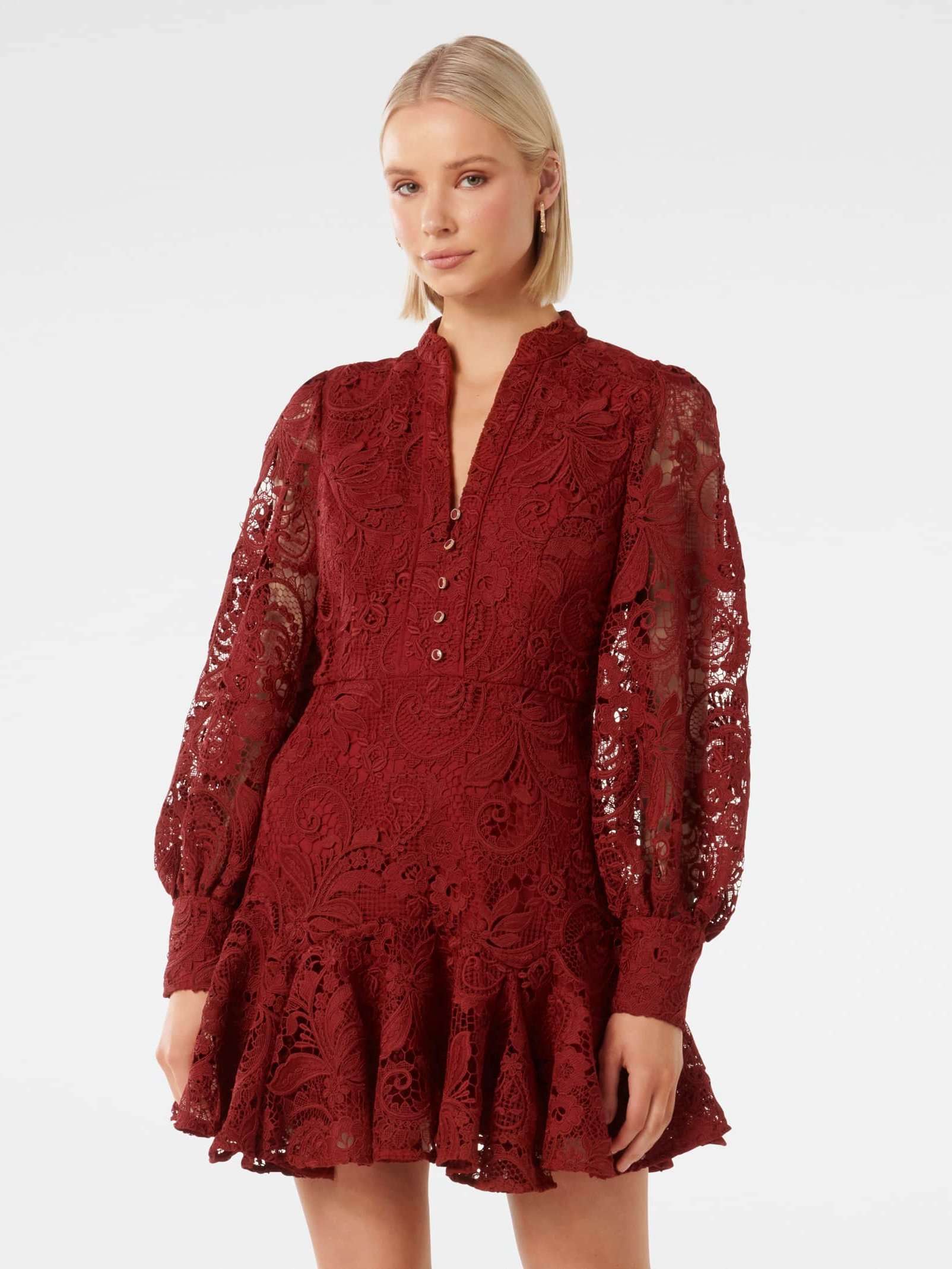 Buy Maroon Iris Lace Mini Dress Online Buy Maroon Iris Lace Mini Dress Online