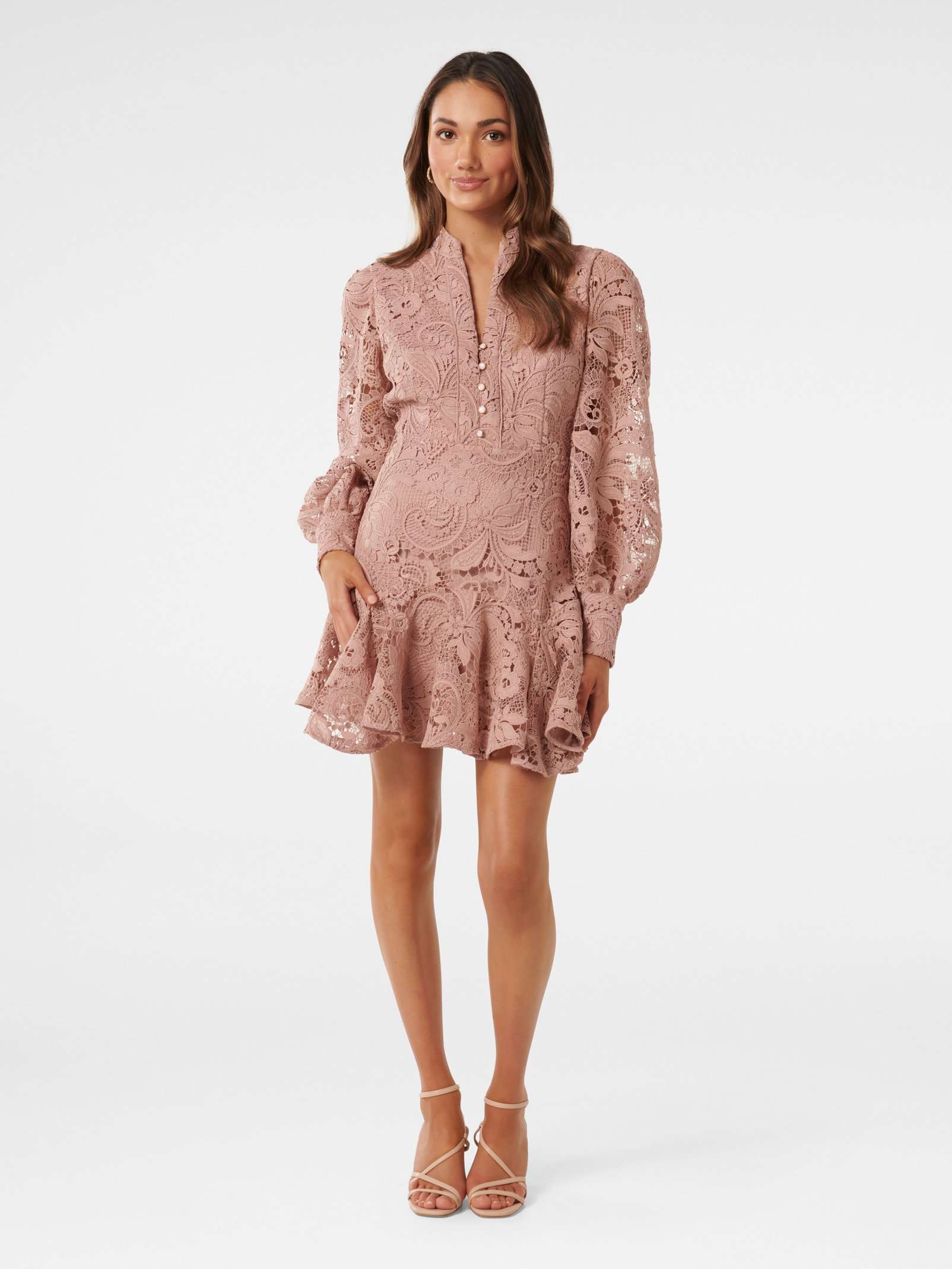 Buy Dusty Pink Iris Petite Lace Mini Dress Online