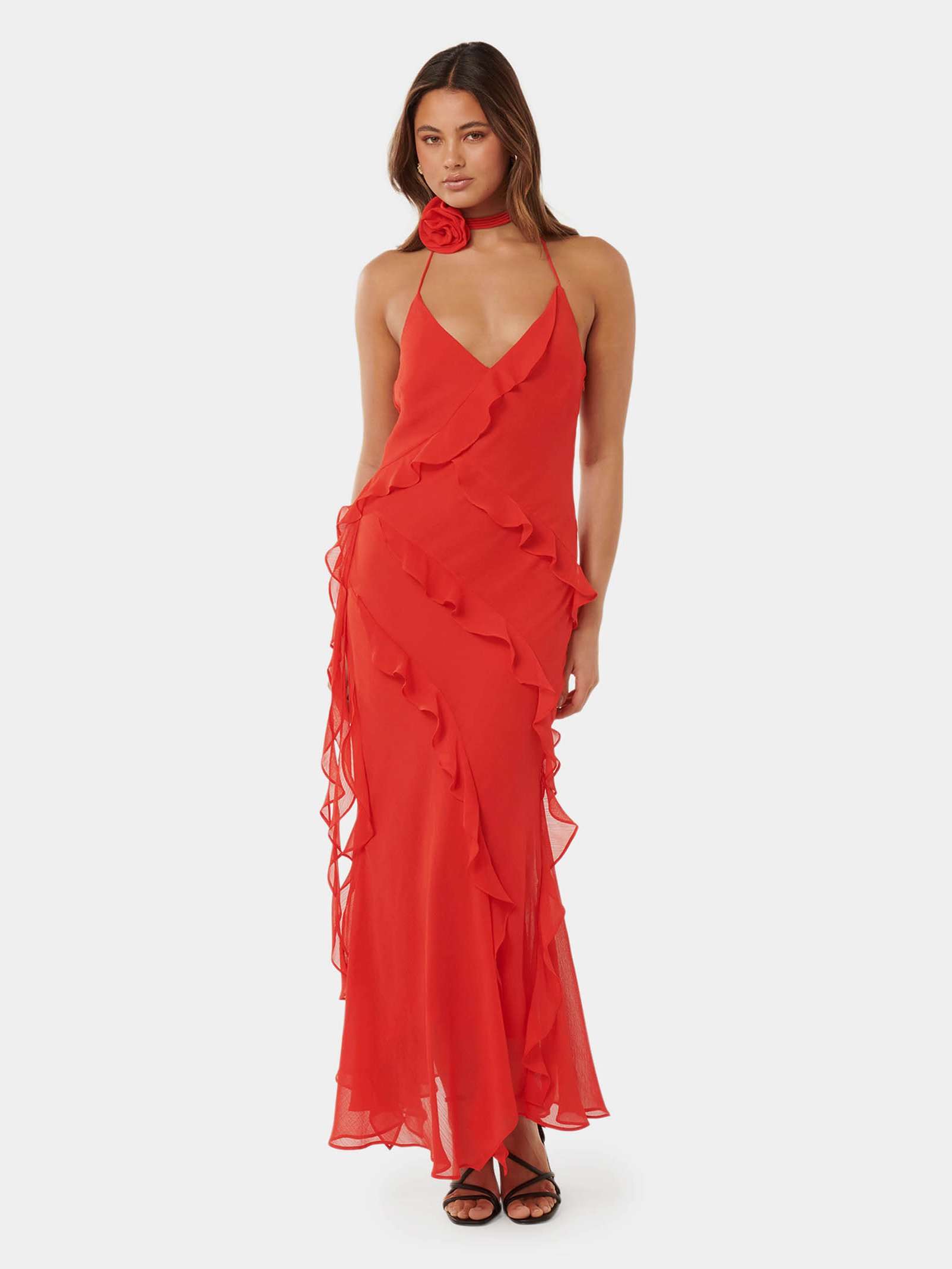 Buy Chilli Red Georgia Ruffle Halter Midi Dress Online Buy Chilli Red Georgia Ruffle Halter Midi Dress Online