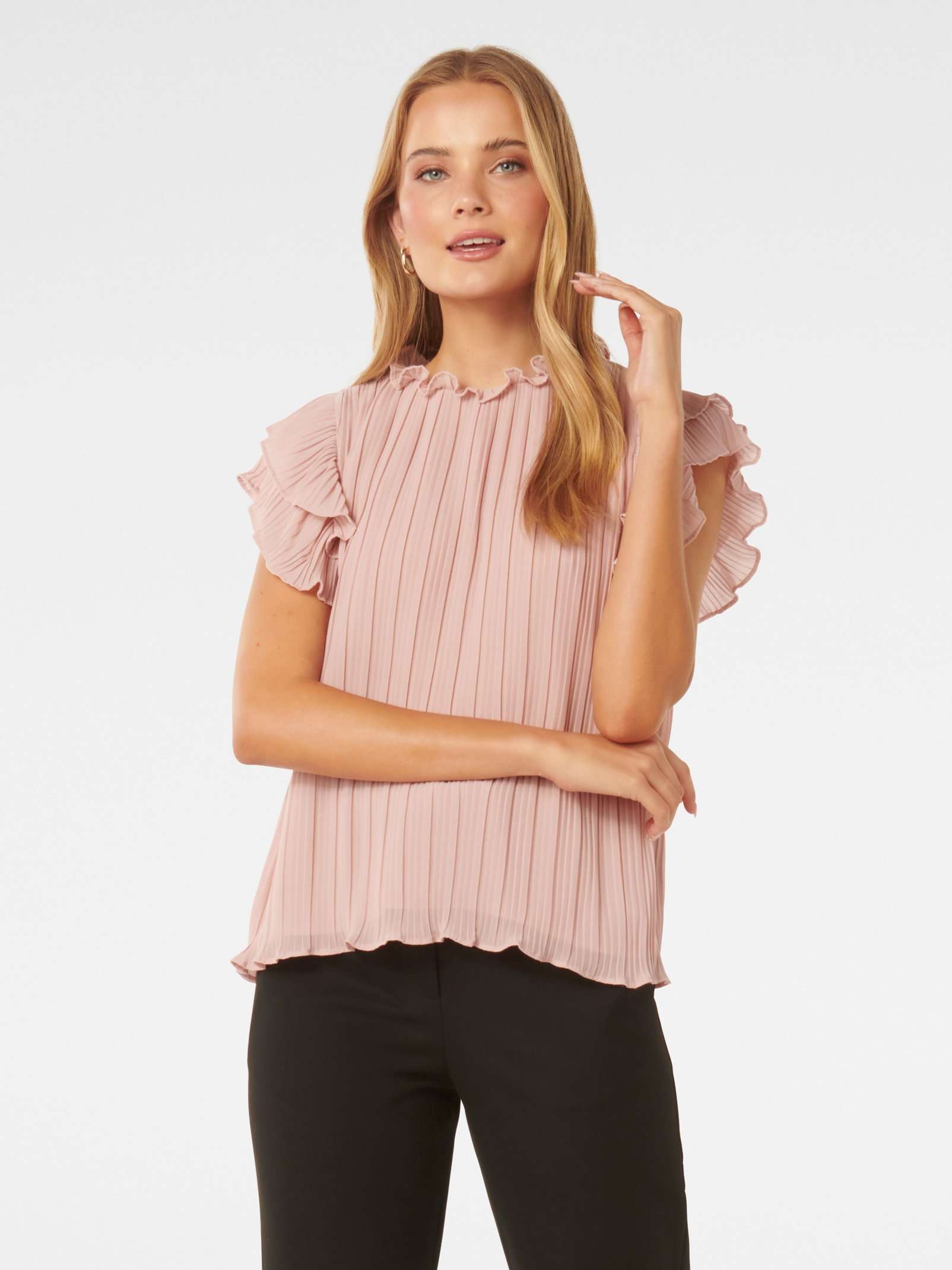 mamu♡FRILL MELLOW BLOUSE Buy Soft Blush Dallas Double Frill Pleat Blouse Online