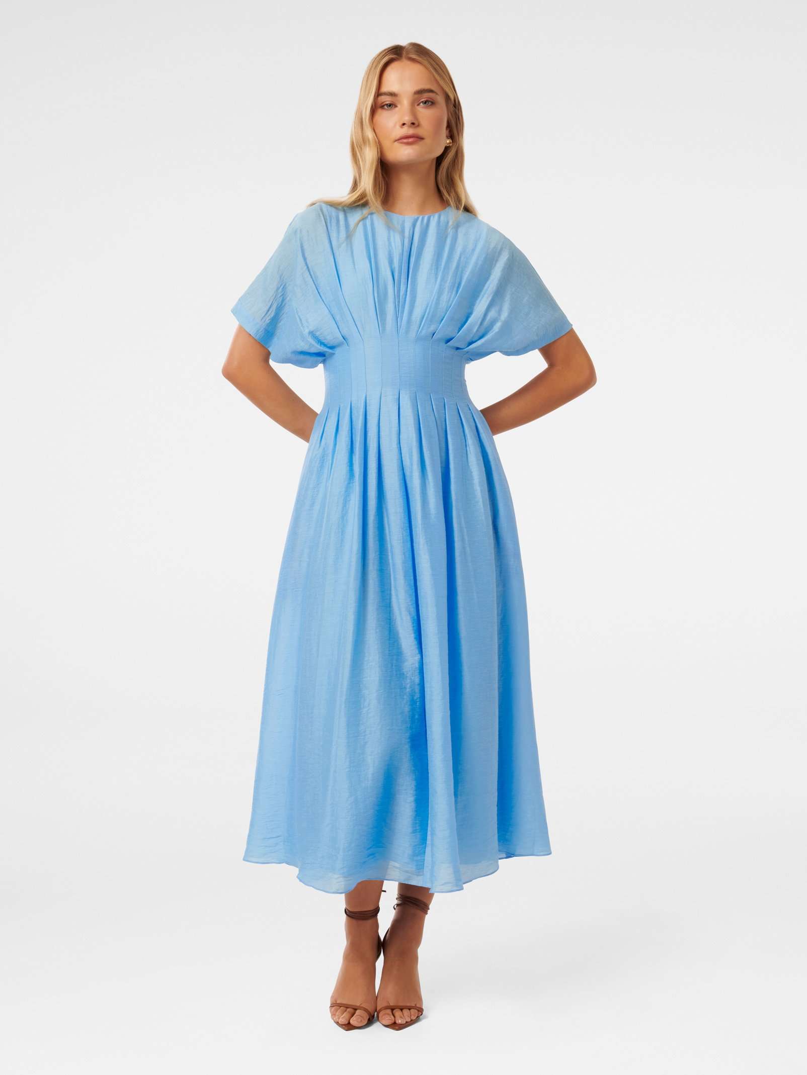 knee length dresses for ladies Eve Jersey Midi Dress-Blue and Ivory Stripe main image 1