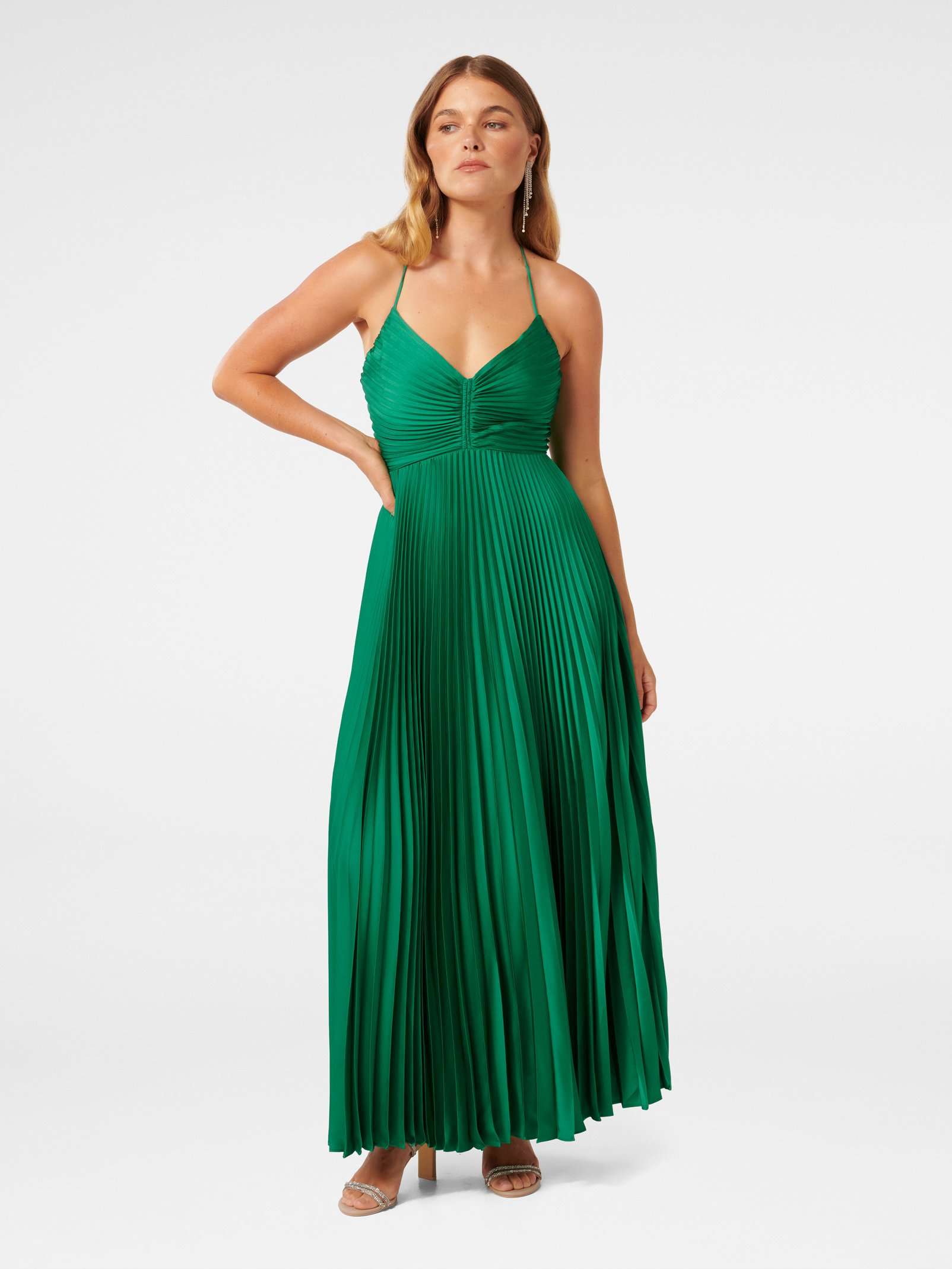 Buy Green Geri Petite Tie Back Pleated Maxi Dress Online Buy Green Geri Petite Tie Back Pleated Maxi Dress Online